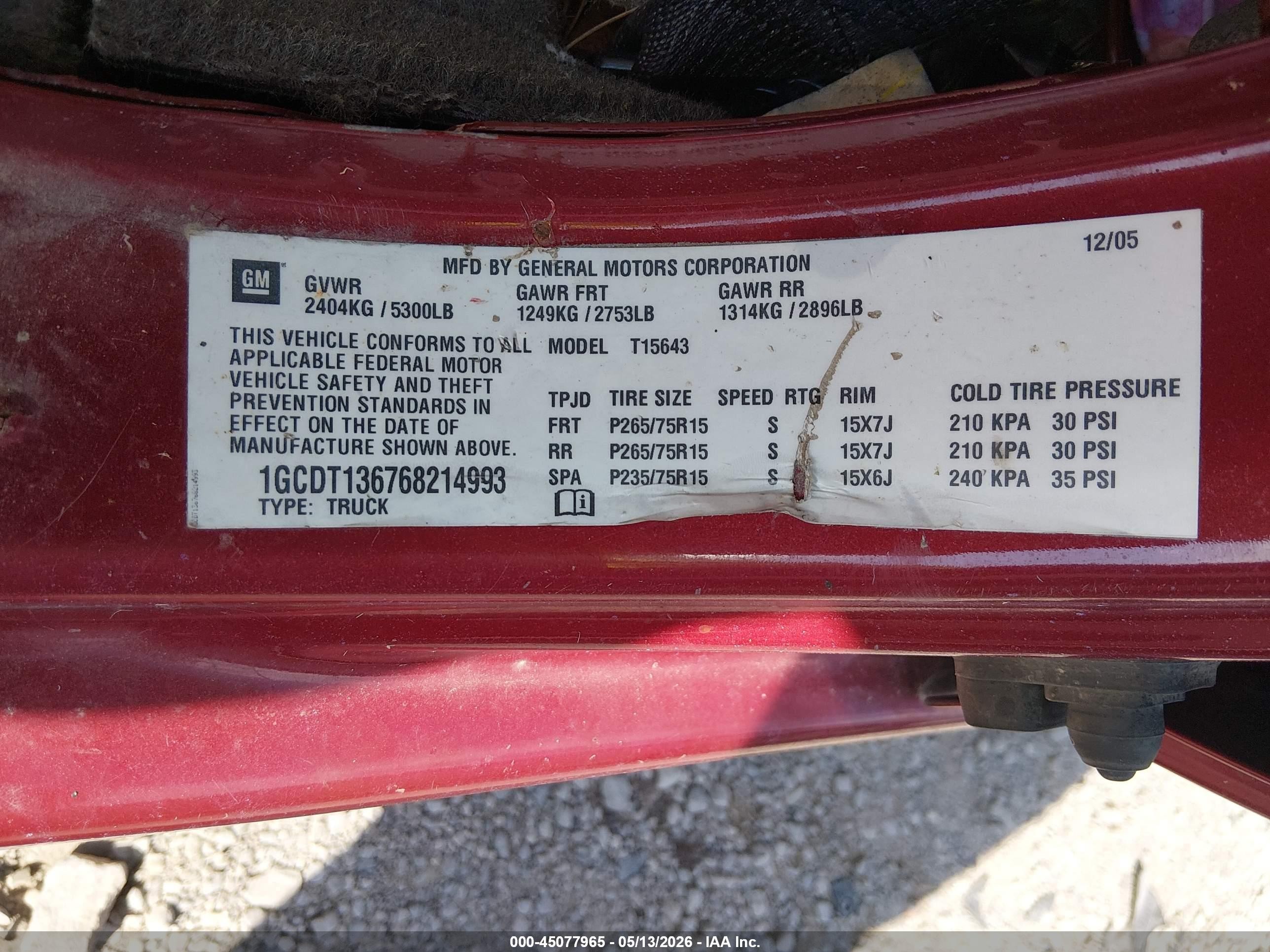 2006 Chevrolet Colorado Lt Red vin: 1GCDT136768214993