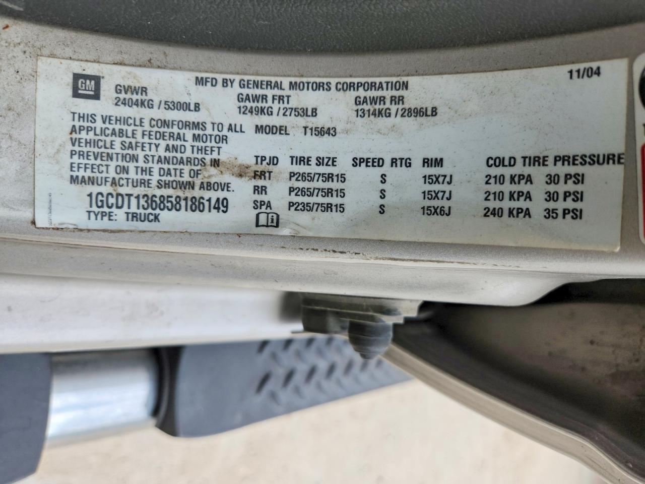 2005 Chevrolet Colorado Gray vin: 1GCDT136858186149