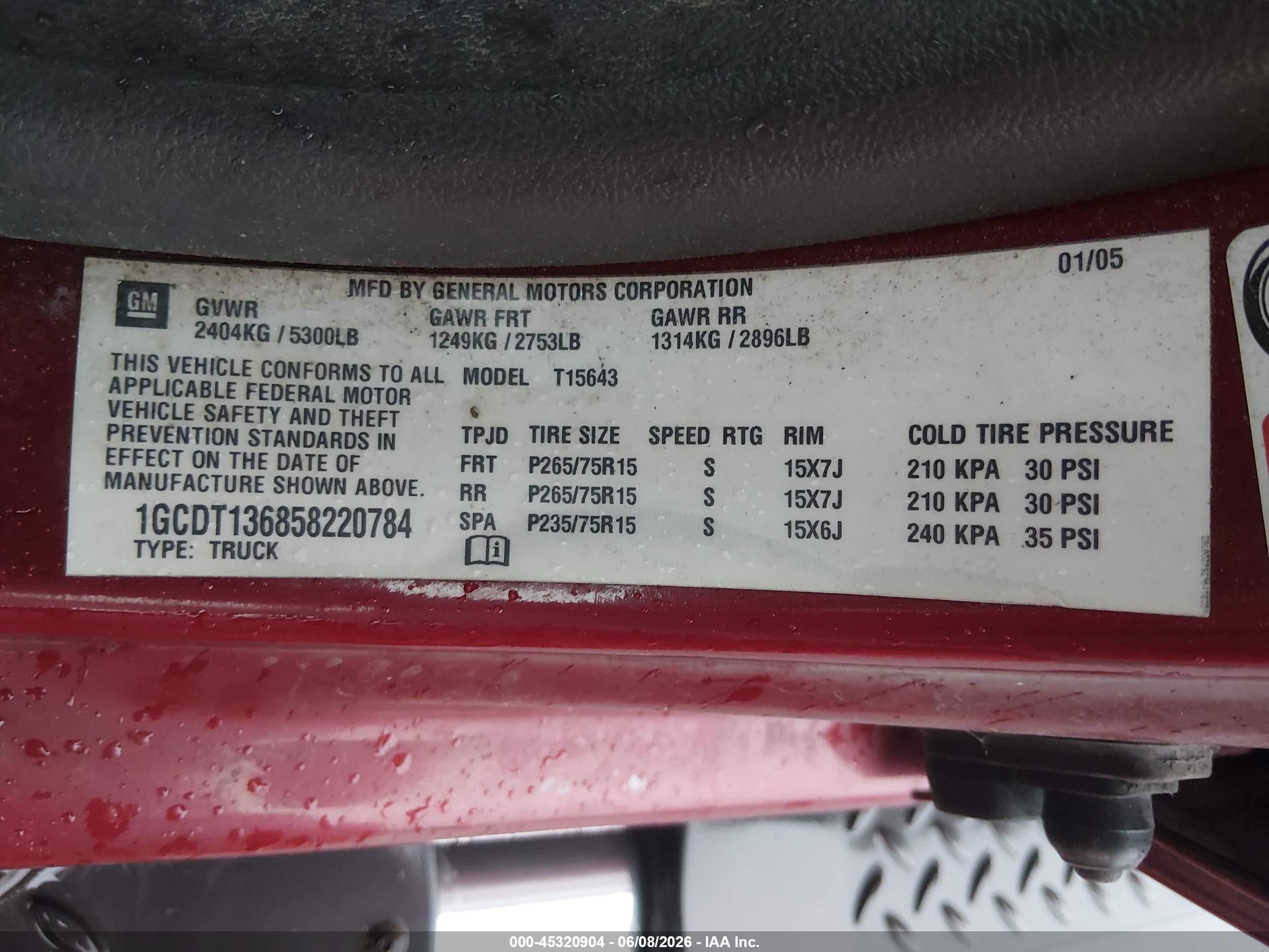 2005 Chevrolet Colorado Ls Red vin: 1GCDT136858220784