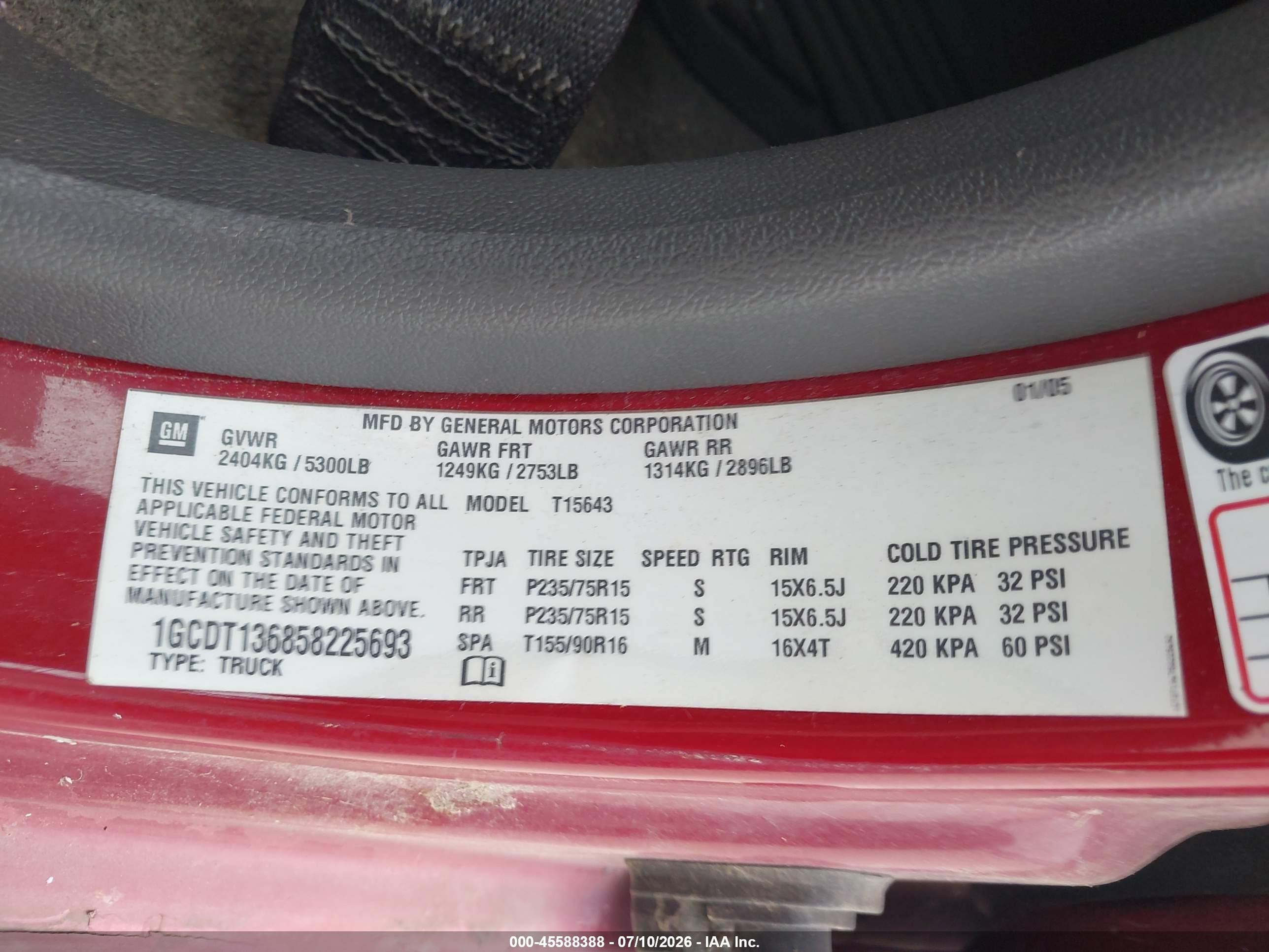 2005 Chevrolet Colorado Ls Red vin: 1GCDT136858225693