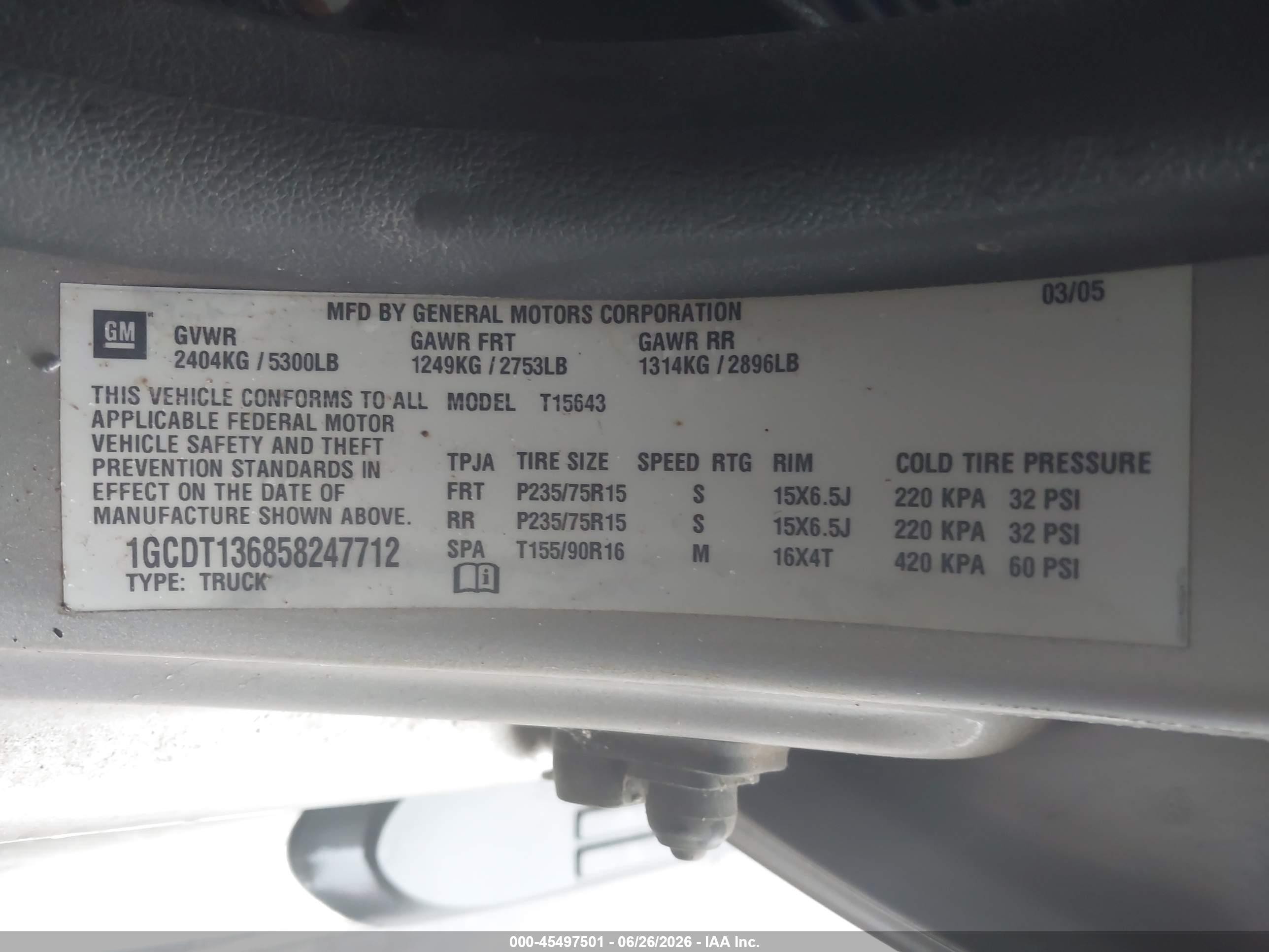 2005 Chevrolet Colorado Ls Gray vin: 1GCDT136858247712