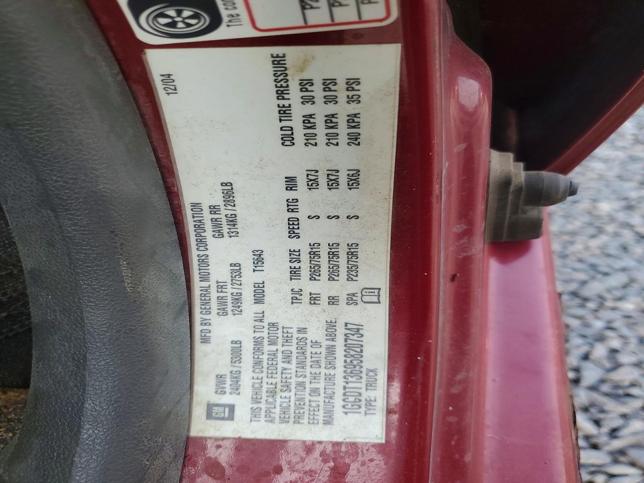 2005 Chevrolet Colorado Red vin: 1GCDT136958207347