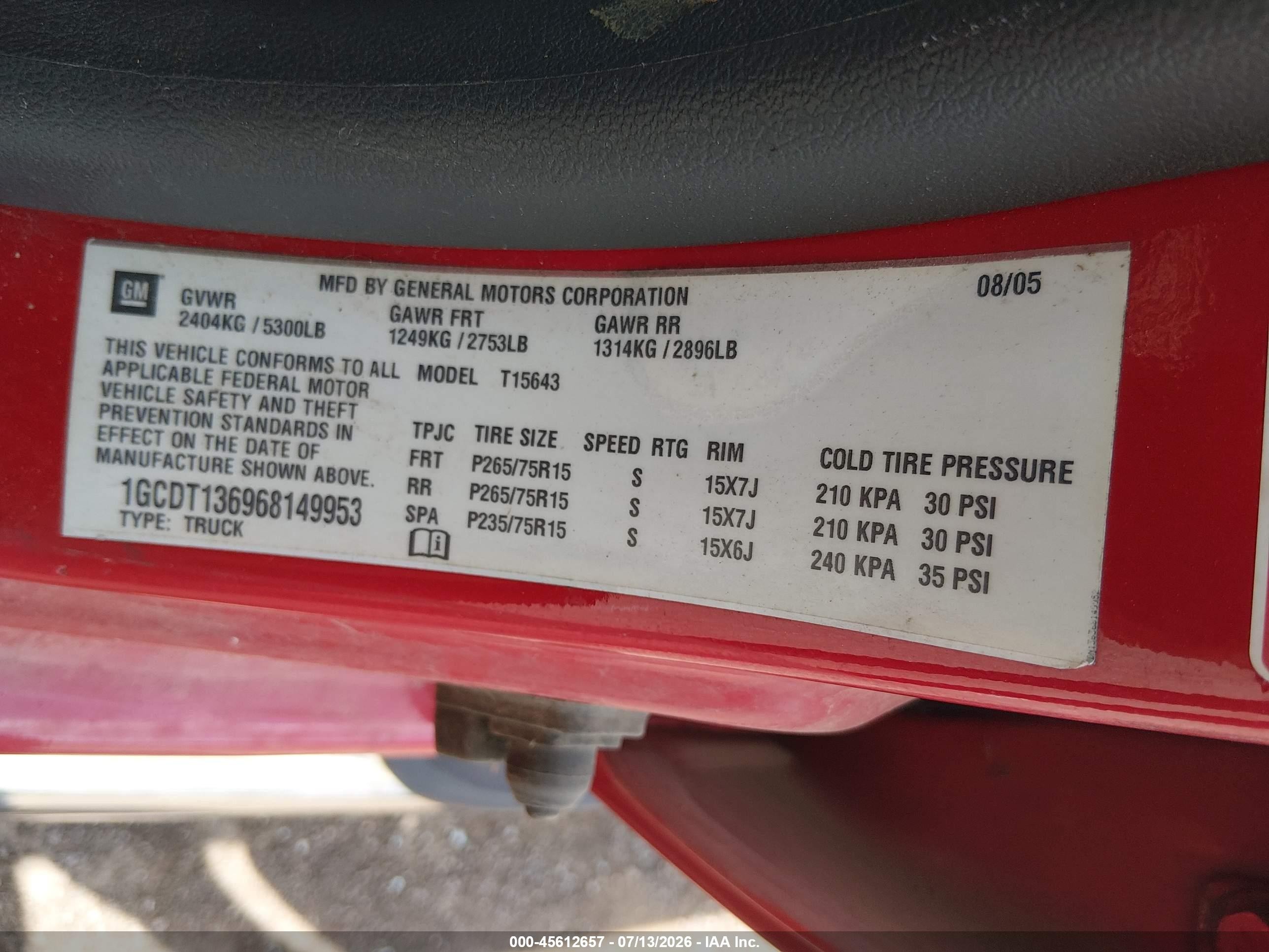 2006 Chevrolet Colorado Lt Red vin: 1GCDT136968149953