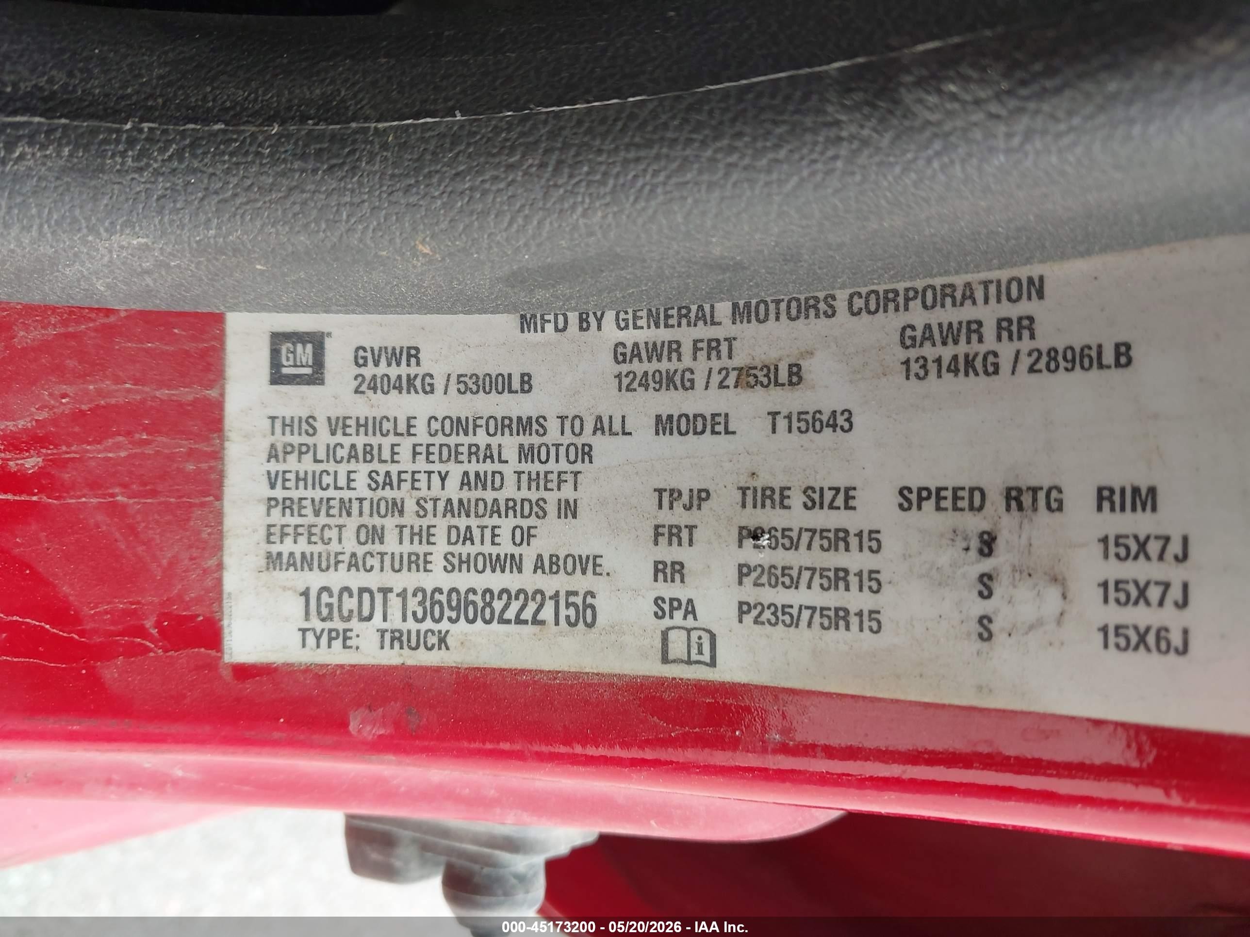 2006 Chevrolet Colorado Lt Red vin: 1GCDT136968222156