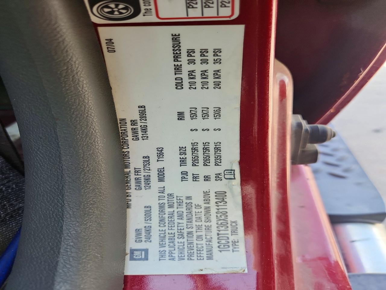 2005 Chevrolet Colorado Red vin: 1GCDT136X58113400