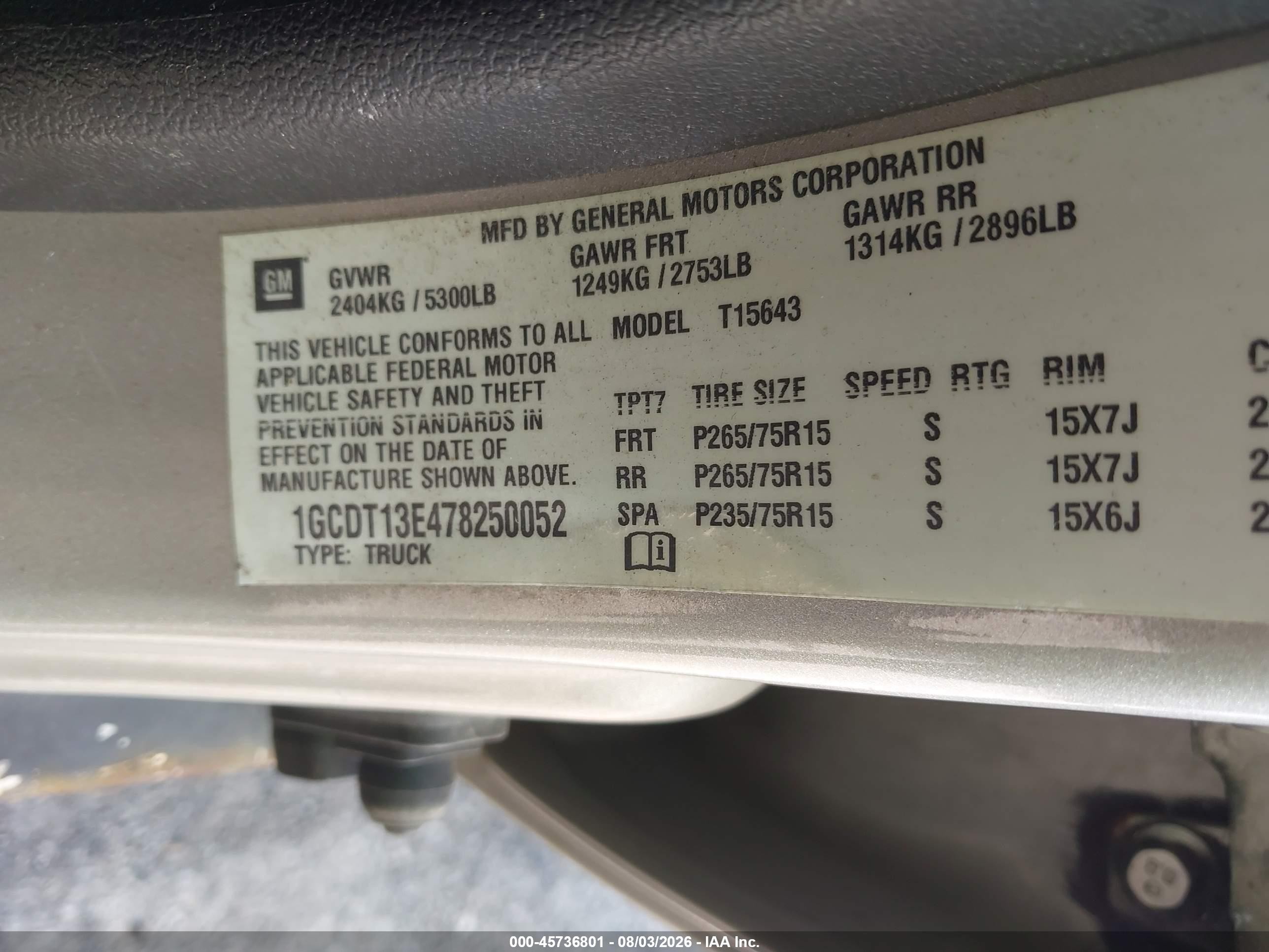 2007 Chevrolet Colorado Lt Tan vin: 1GCDT13E478250052