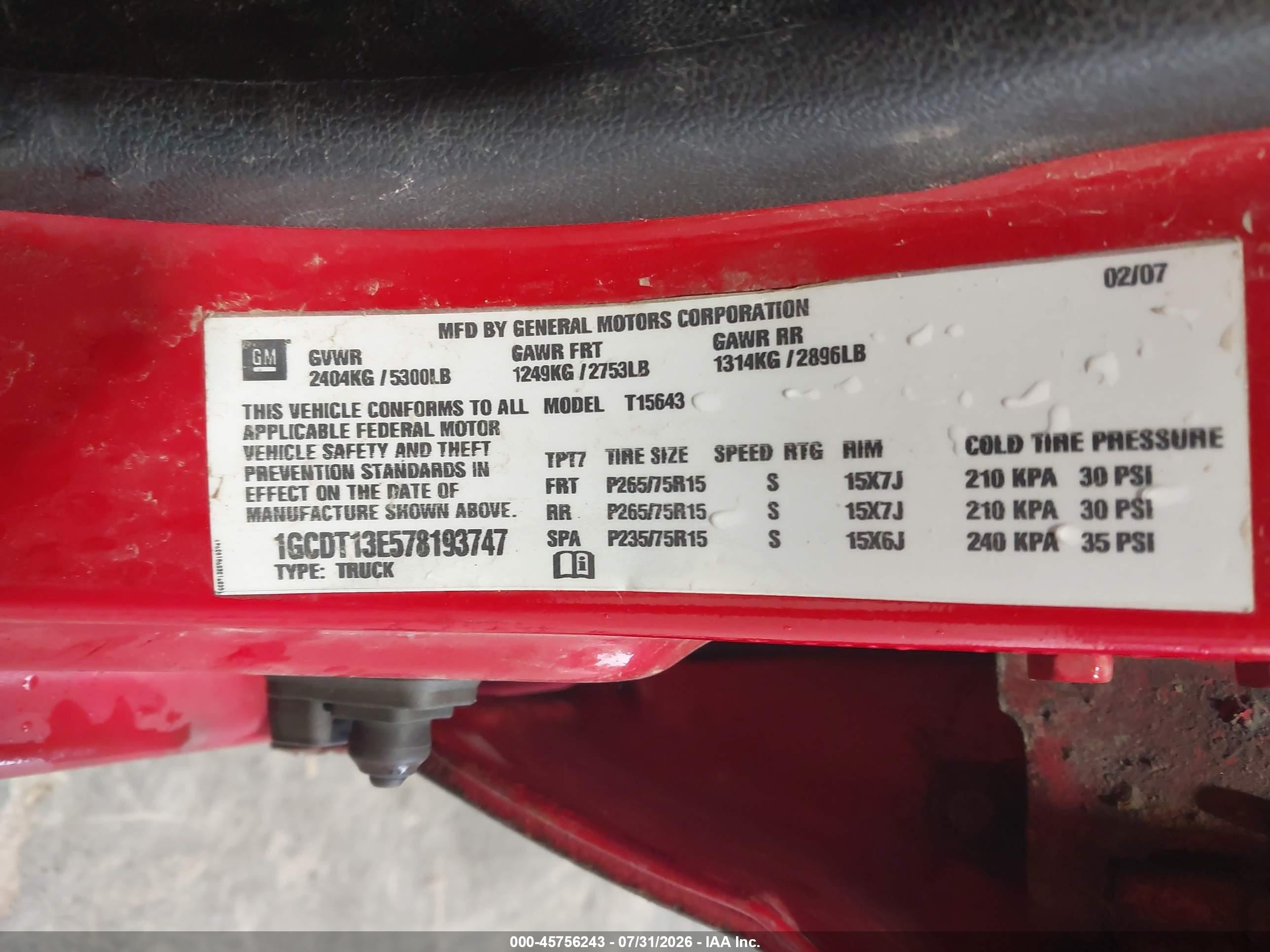 2007 Chevrolet Colorado Lt Red vin: 1GCDT13E578193747