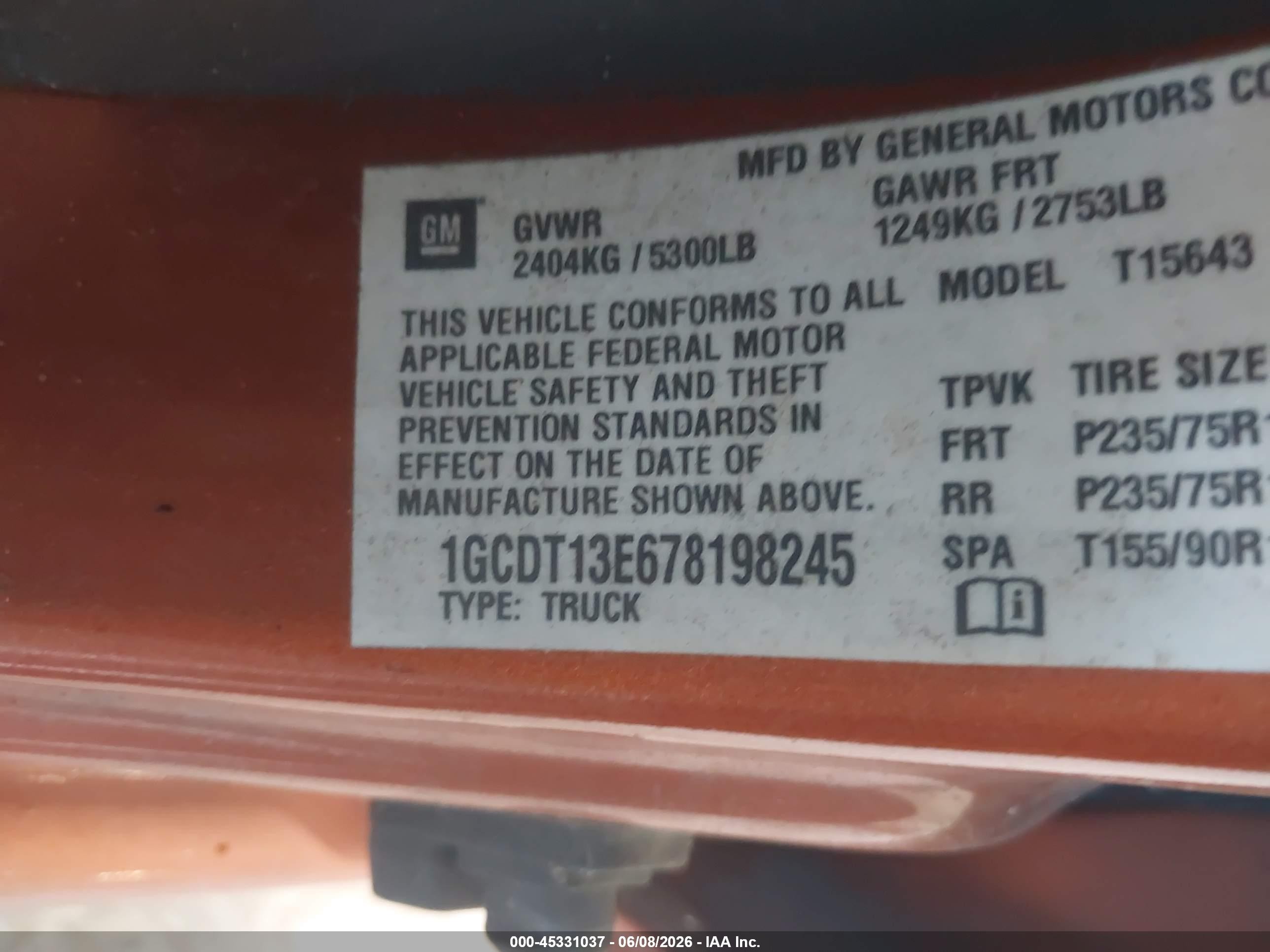 2007 Chevrolet Colorado Lt Оранжевый vin: 1GCDT13E678198245