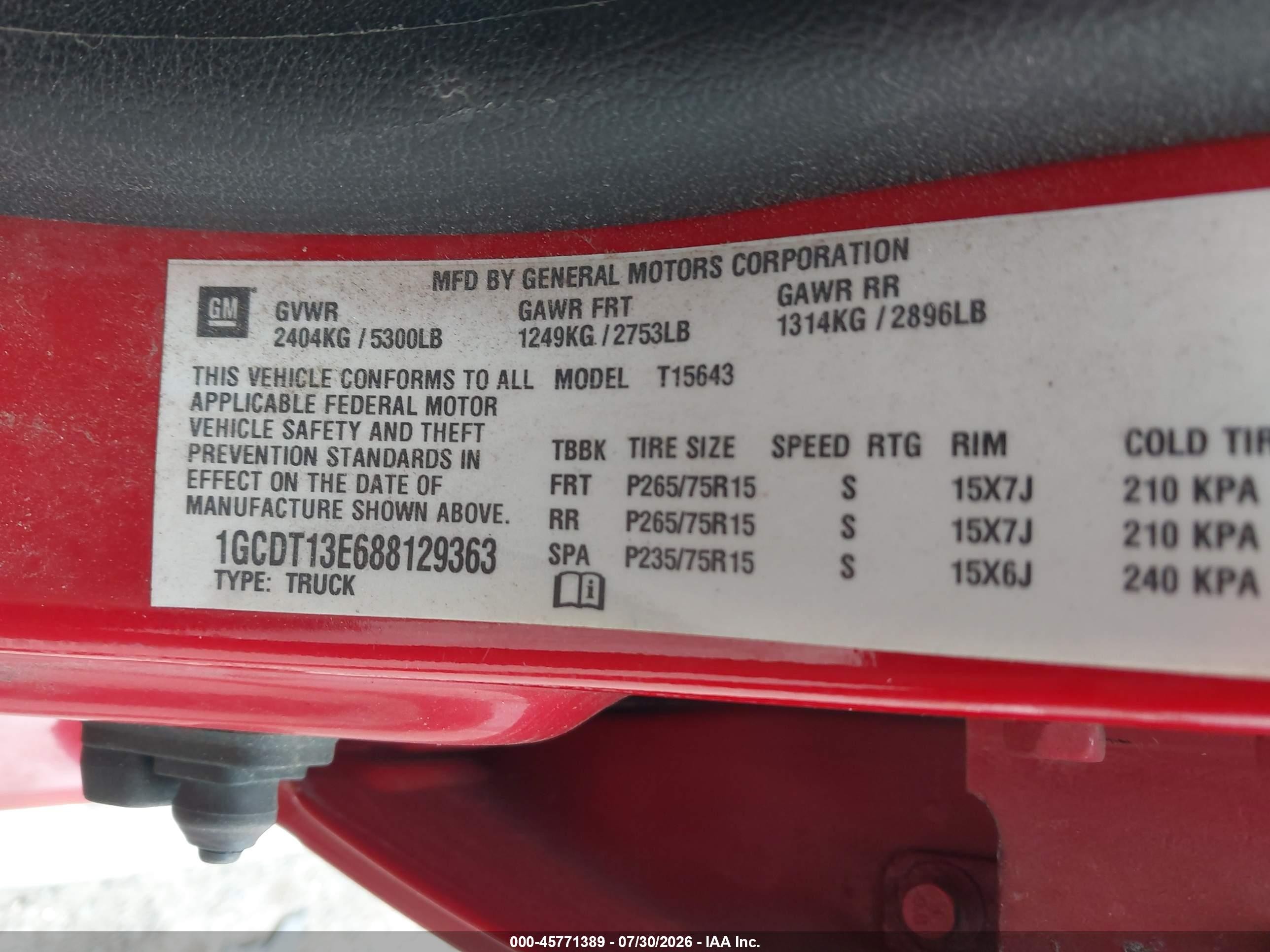 2008 Chevrolet Colorado Lt Red vin: 1GCDT13E688129363