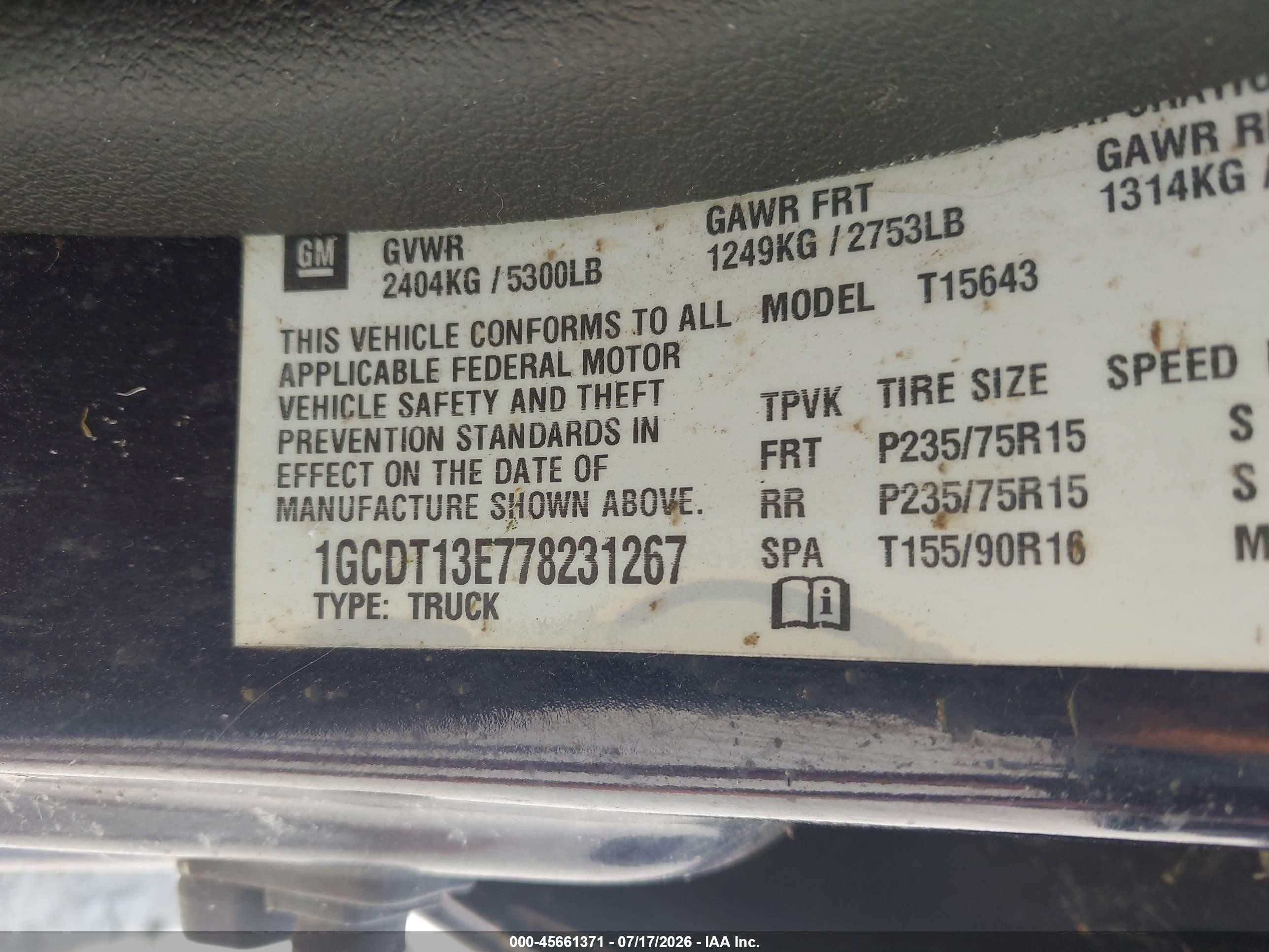 2007 Chevrolet Colorado Lt Blue vin: 1GCDT13E778231267