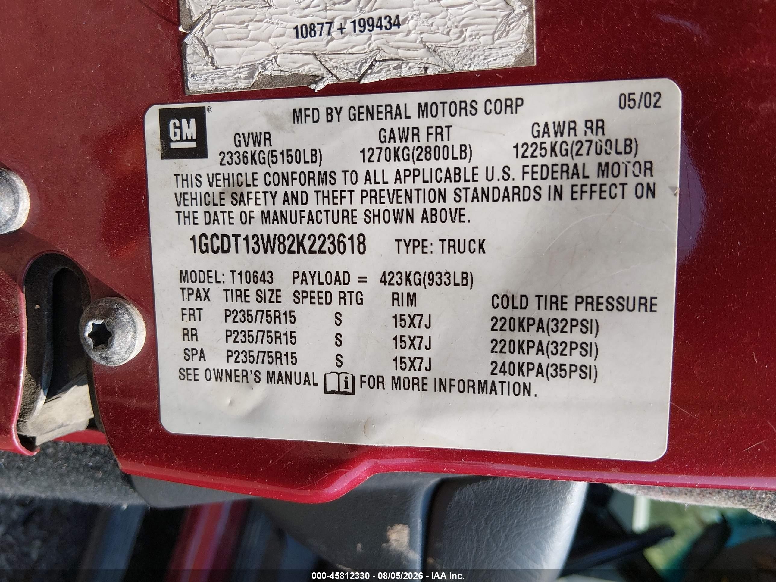 2002 Chevrolet S-10 Ls Red vin: 1GCDT13W82K223618