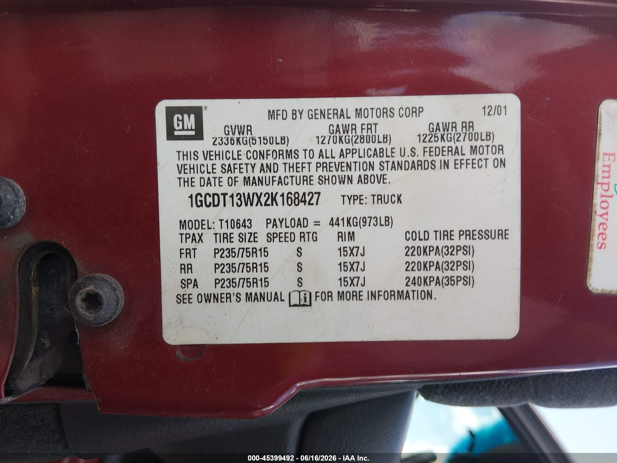 2002 Chevrolet S-10 Ls Красный vin: 1GCDT13WX2K168427