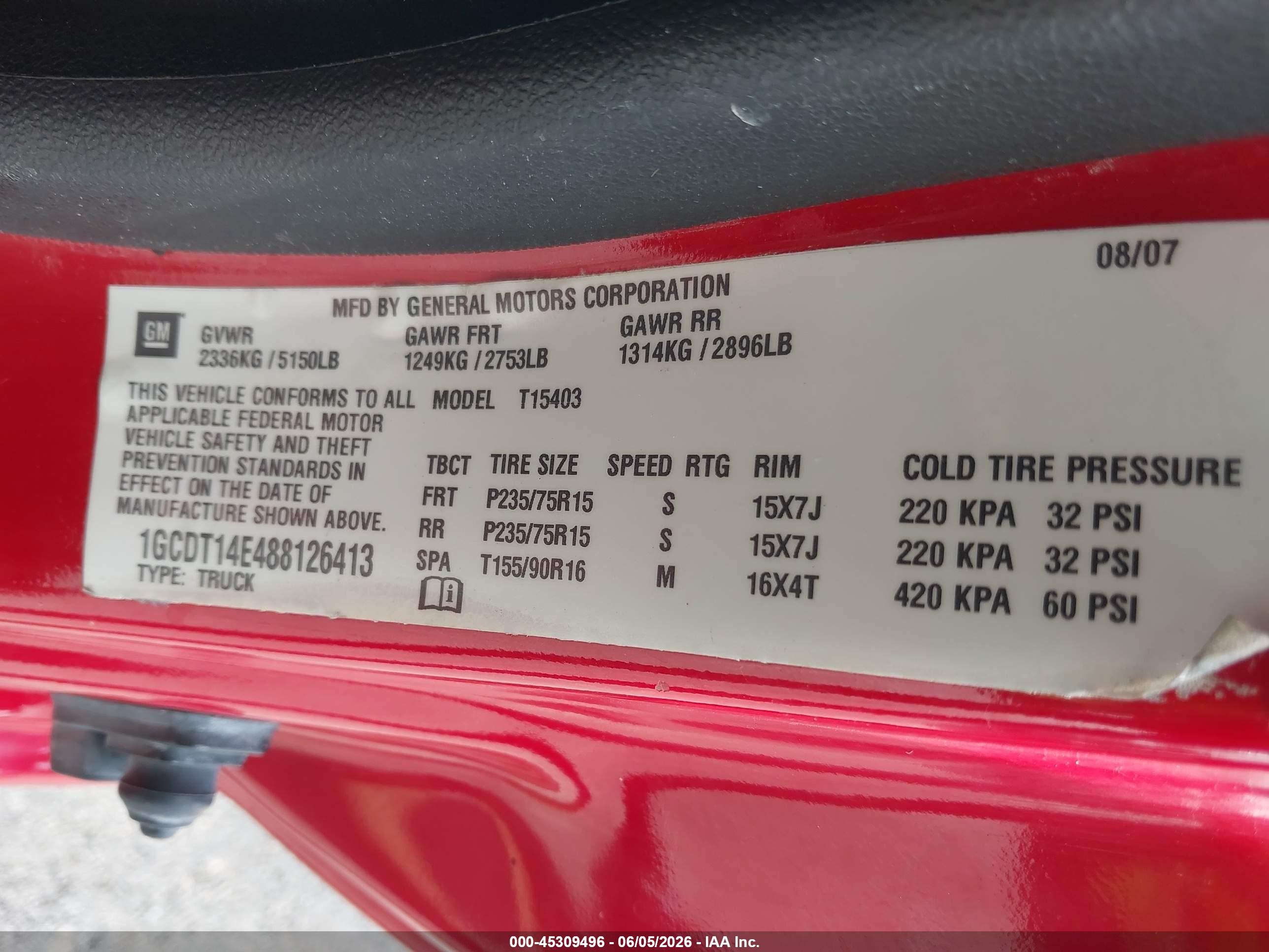 2008 Chevrolet Colorado Lt Red vin: 1GCDT14E488126413