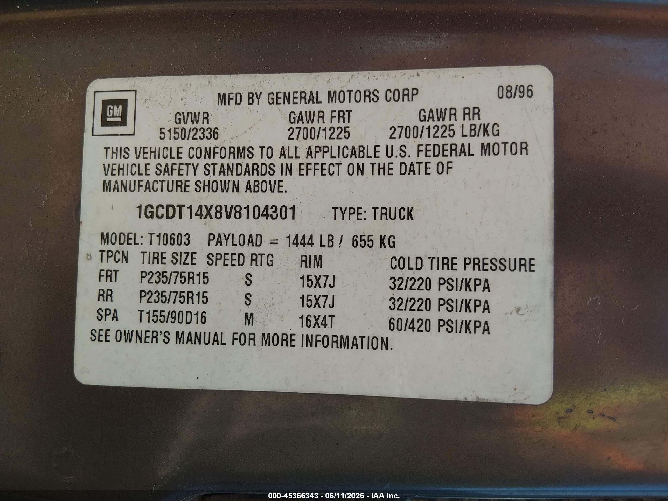 1997 Chevrolet S-10 Ls Brown vin: 1GCDT14X8V8104301