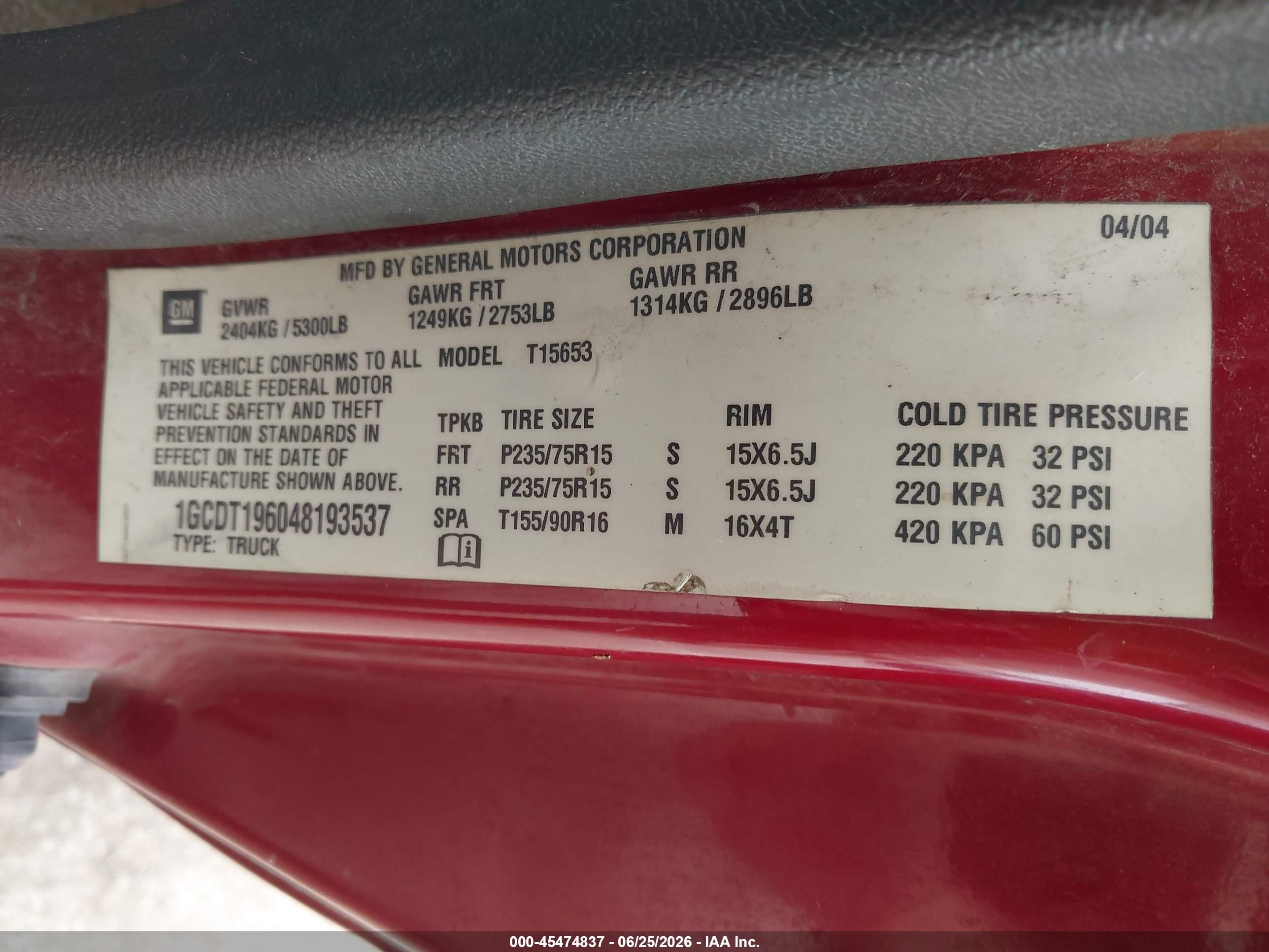 2004 Chevrolet Colorado Ls Red vin: 1GCDT196048193537