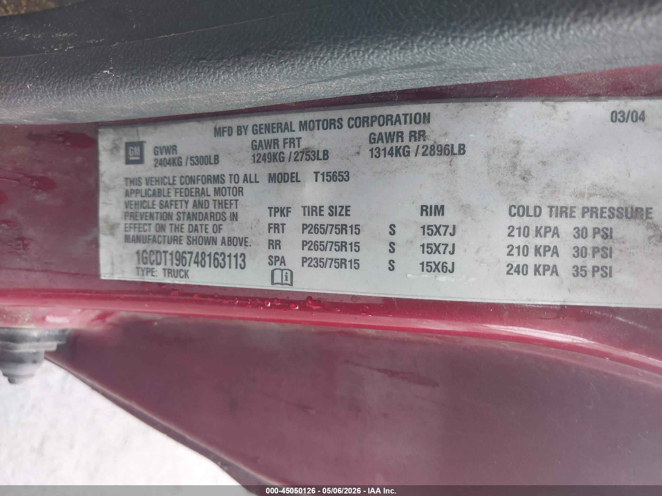 2004 Chevrolet Colorado Ls Red vin: 1GCDT196748163113