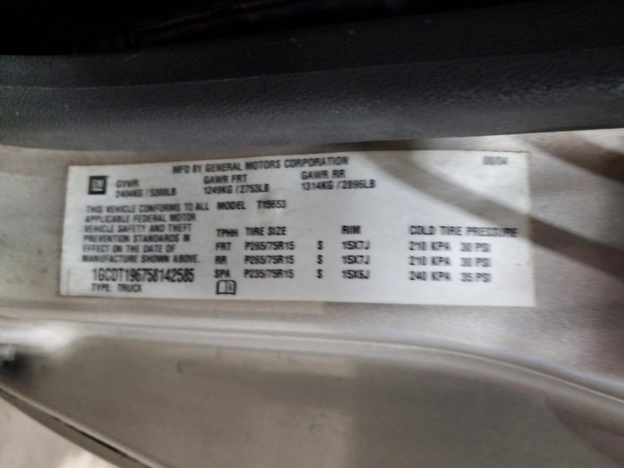 2005 Chevrolet Colorado Gray vin: 1GCDT196758142585
