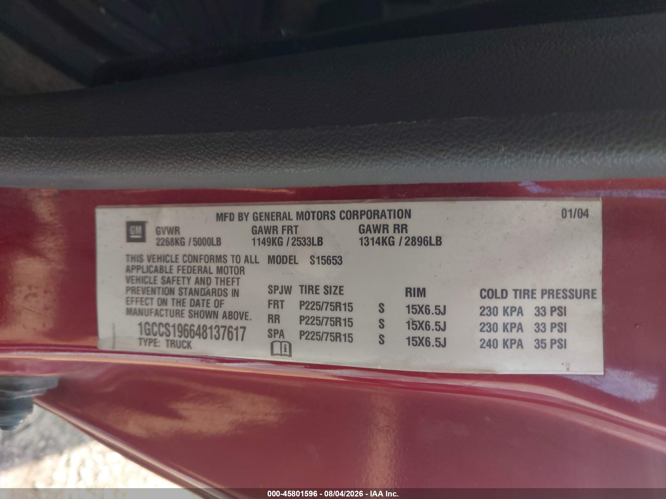 2005 Chevrolet Colorado Ls Red vin: 1GCDT196858122832