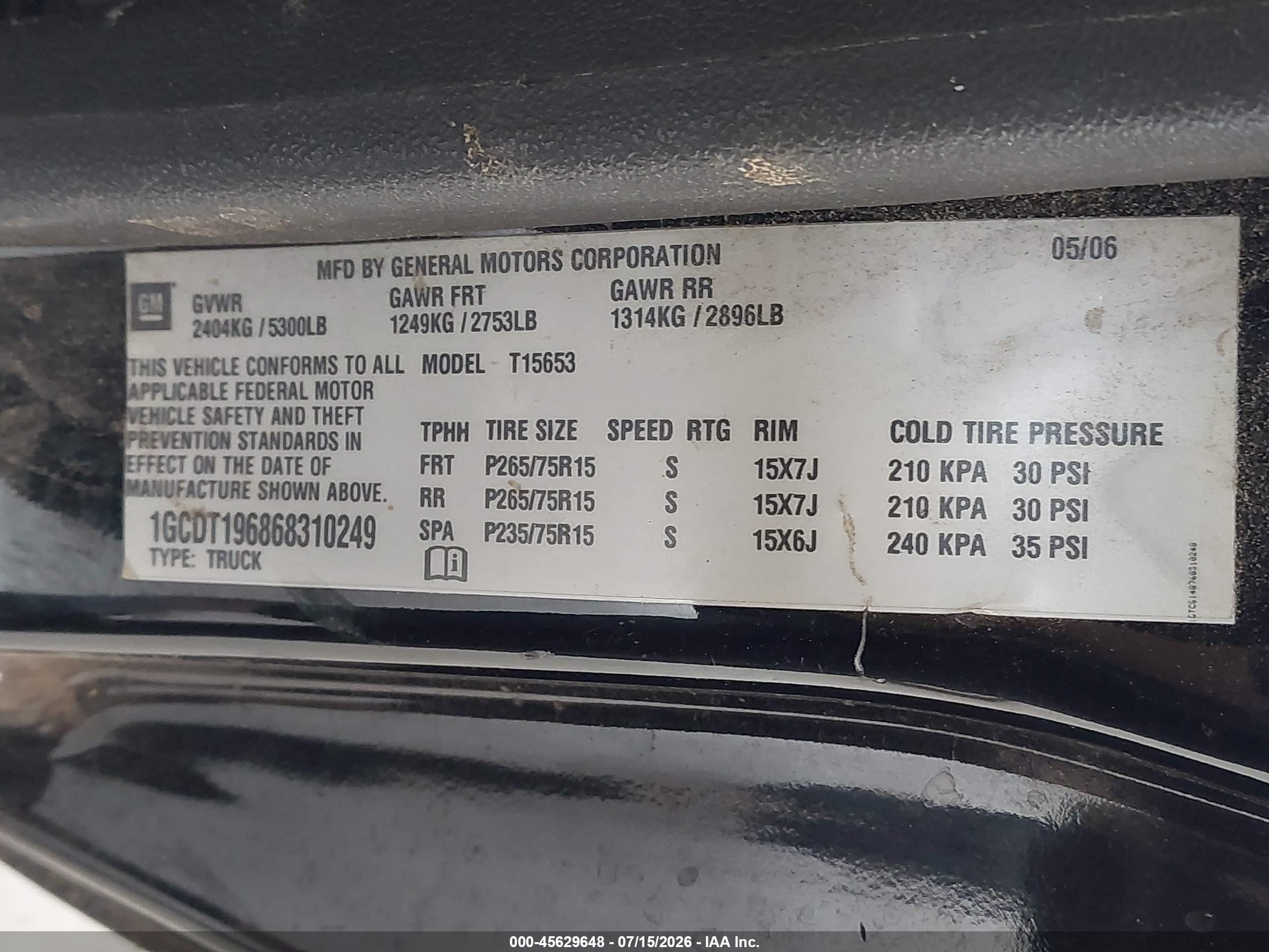 2006 Chevrolet Colorado Lt Black vin: 1GCDT196868310249