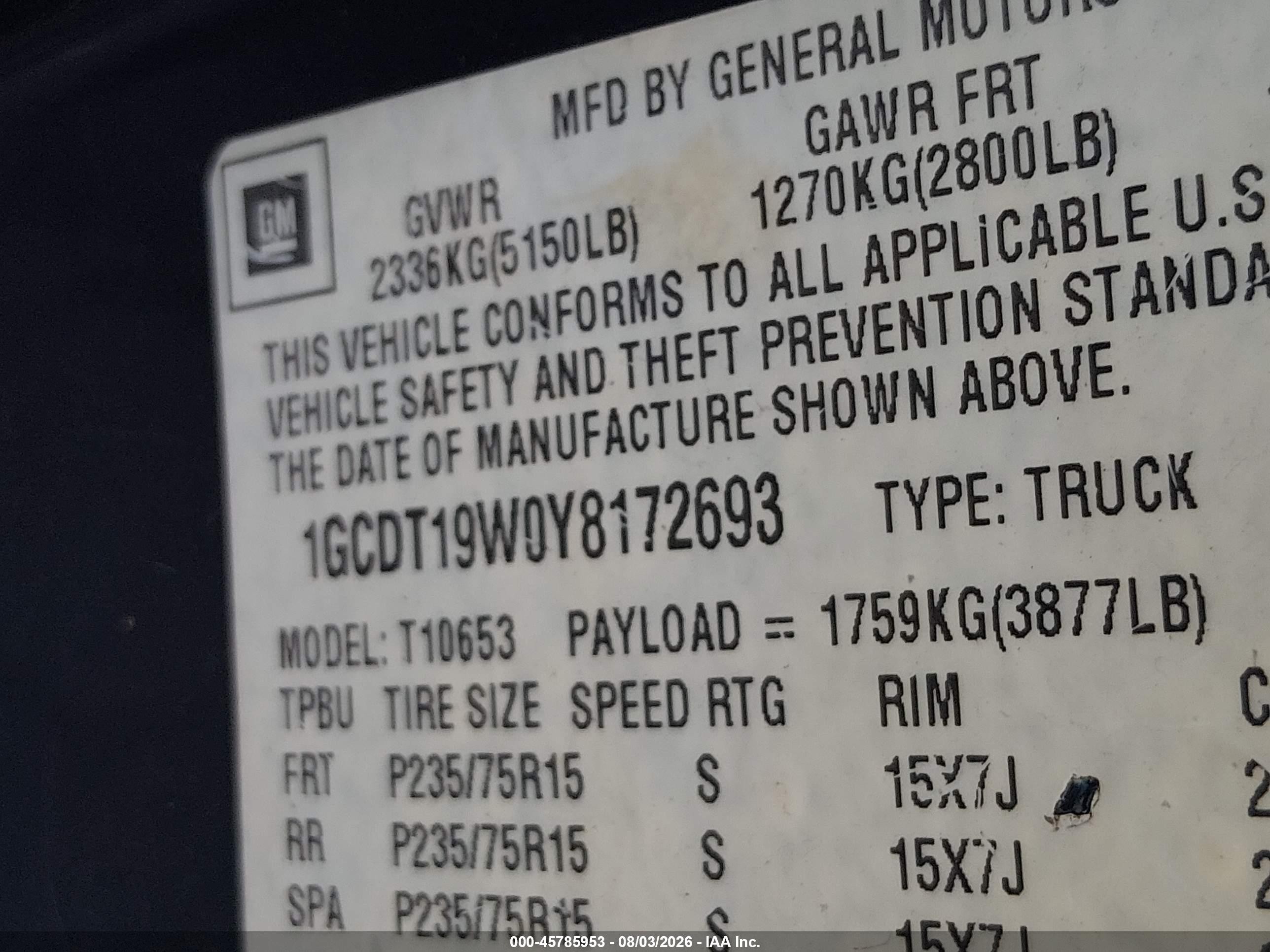 2000 Chevrolet S-10 Ls Черный vin: 1GCDT19W0Y8172693