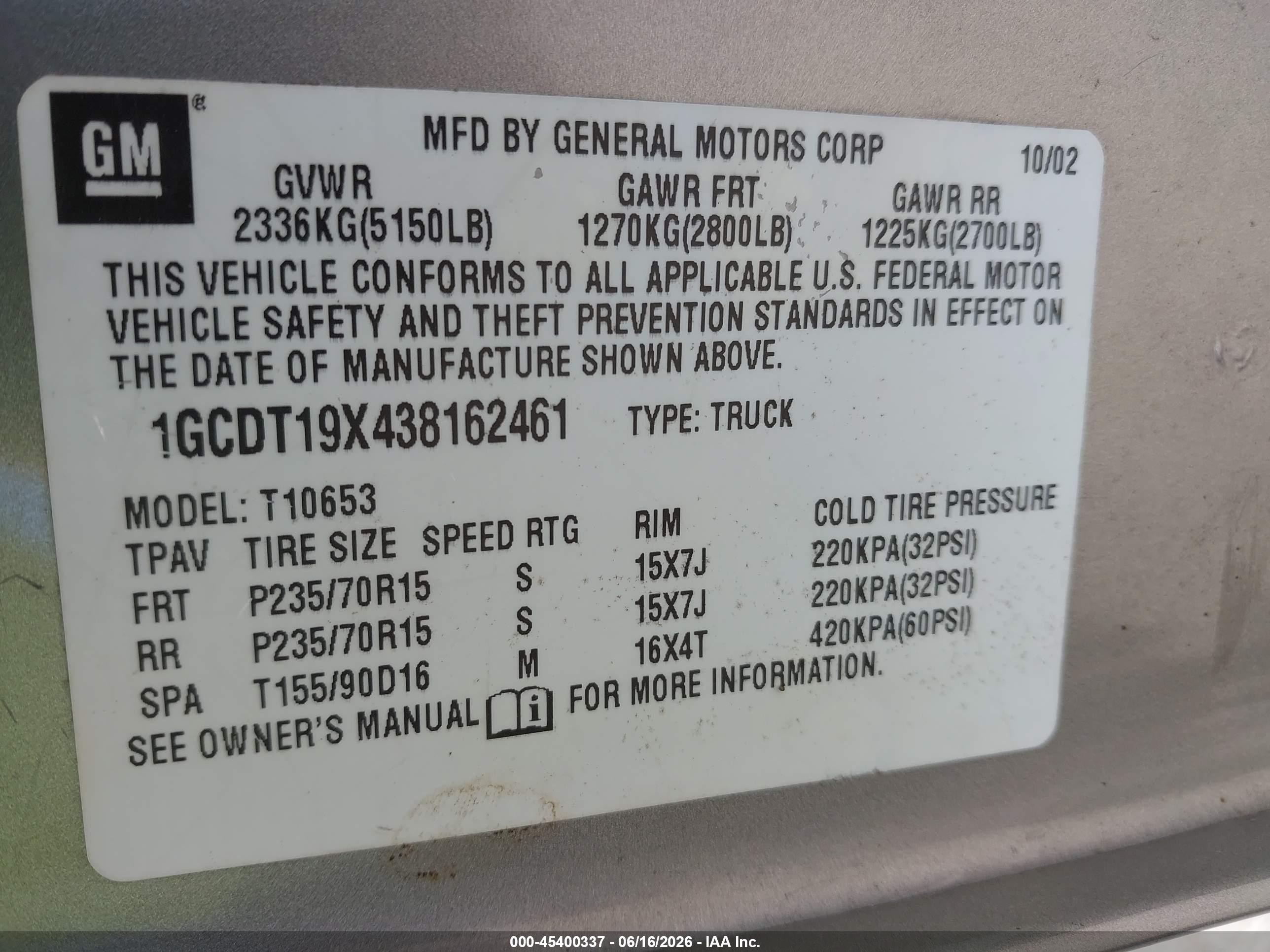 2003 Chevrolet S-10 Ls Gray vin: 1GCDT19X438162461