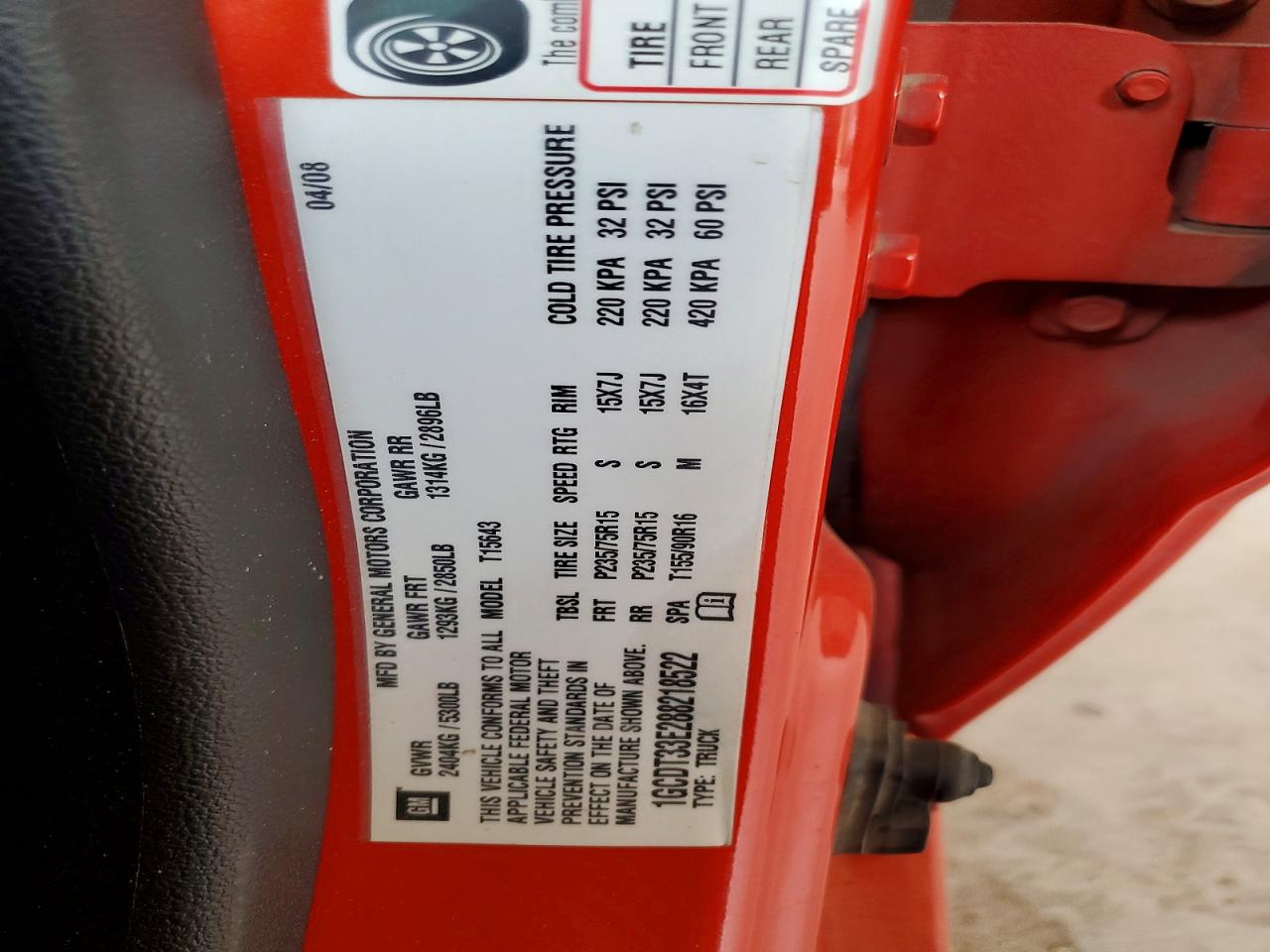 2008 Chevrolet Colorado Lt Orange vin: 1GCDT33E288218522