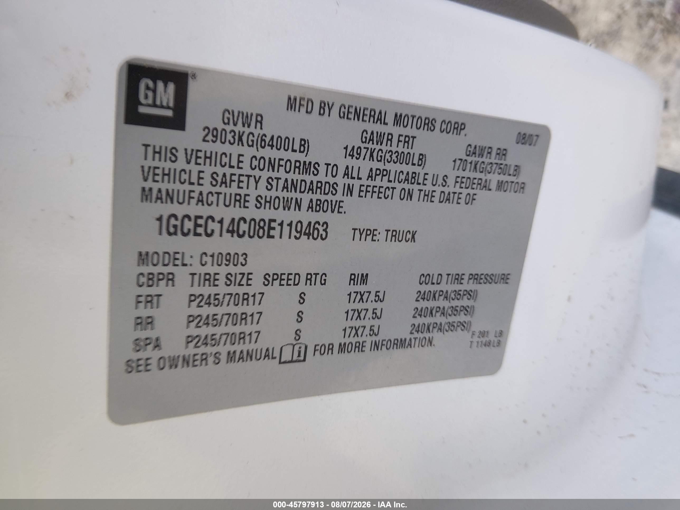 2008 Chevrolet Silverado 1500 Work Truck White vin: 1GCEC14C08E119463