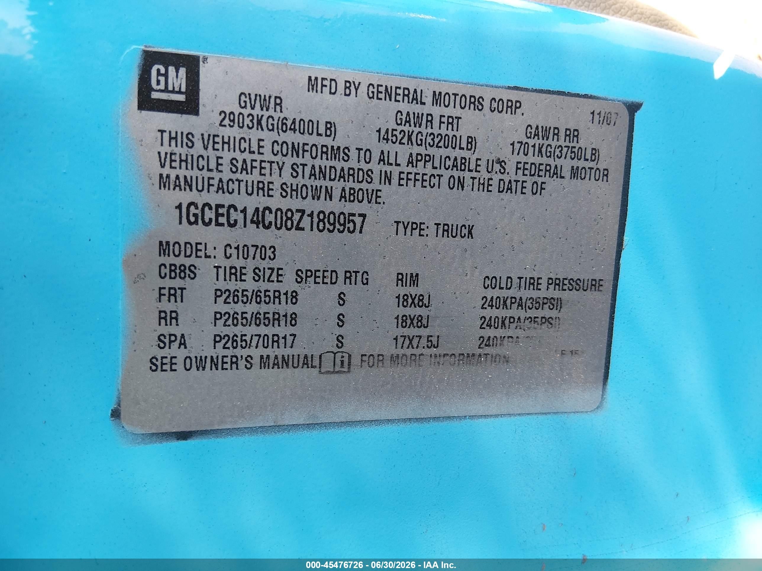 2008 Chevrolet Silverado 1500 Lt1 Blue vin: 1GCEC14C08Z189957
