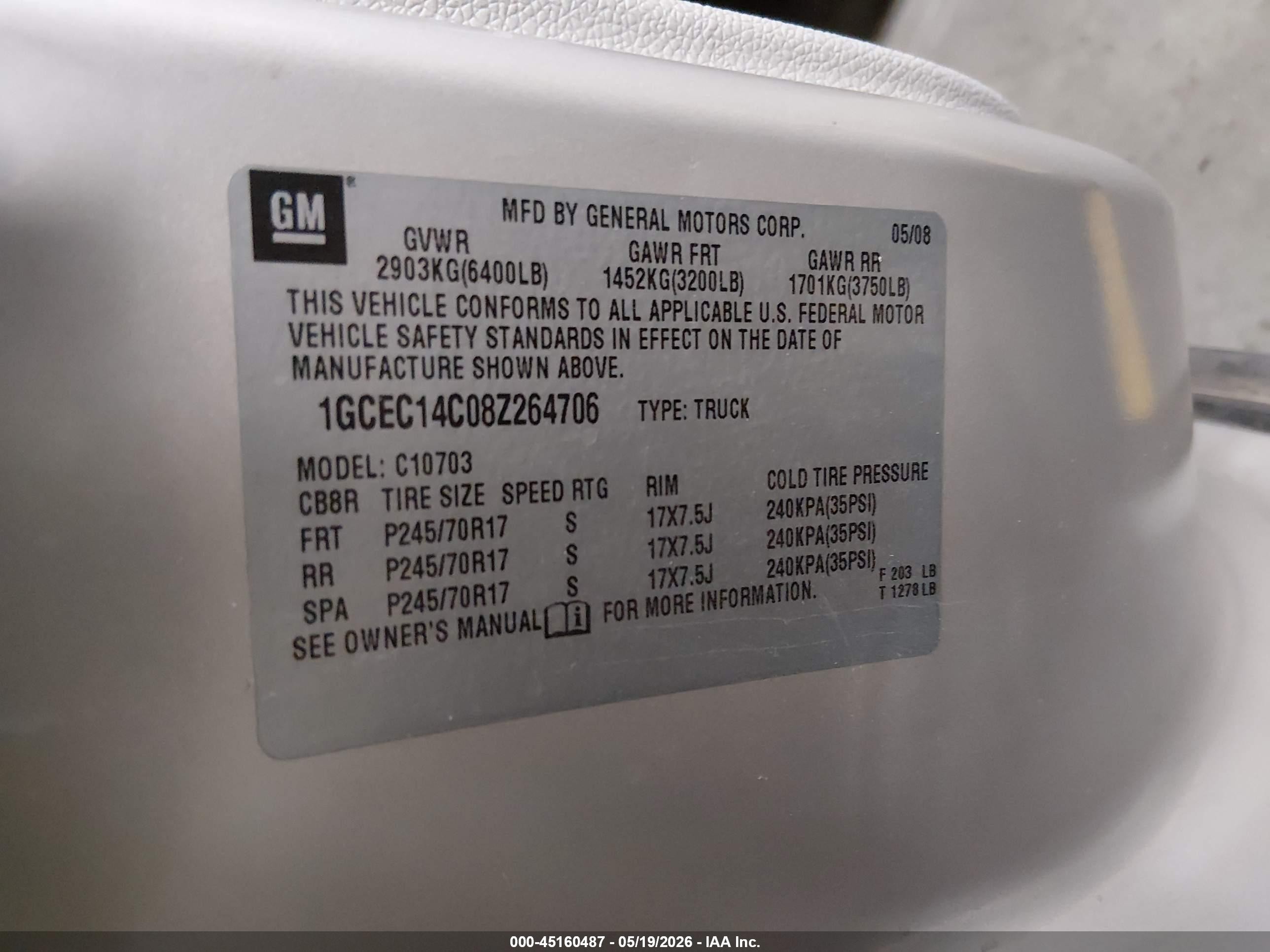 2008 Chevrolet Silverado 1500 Work Truck Tan vin: 1GCEC14C08Z264706