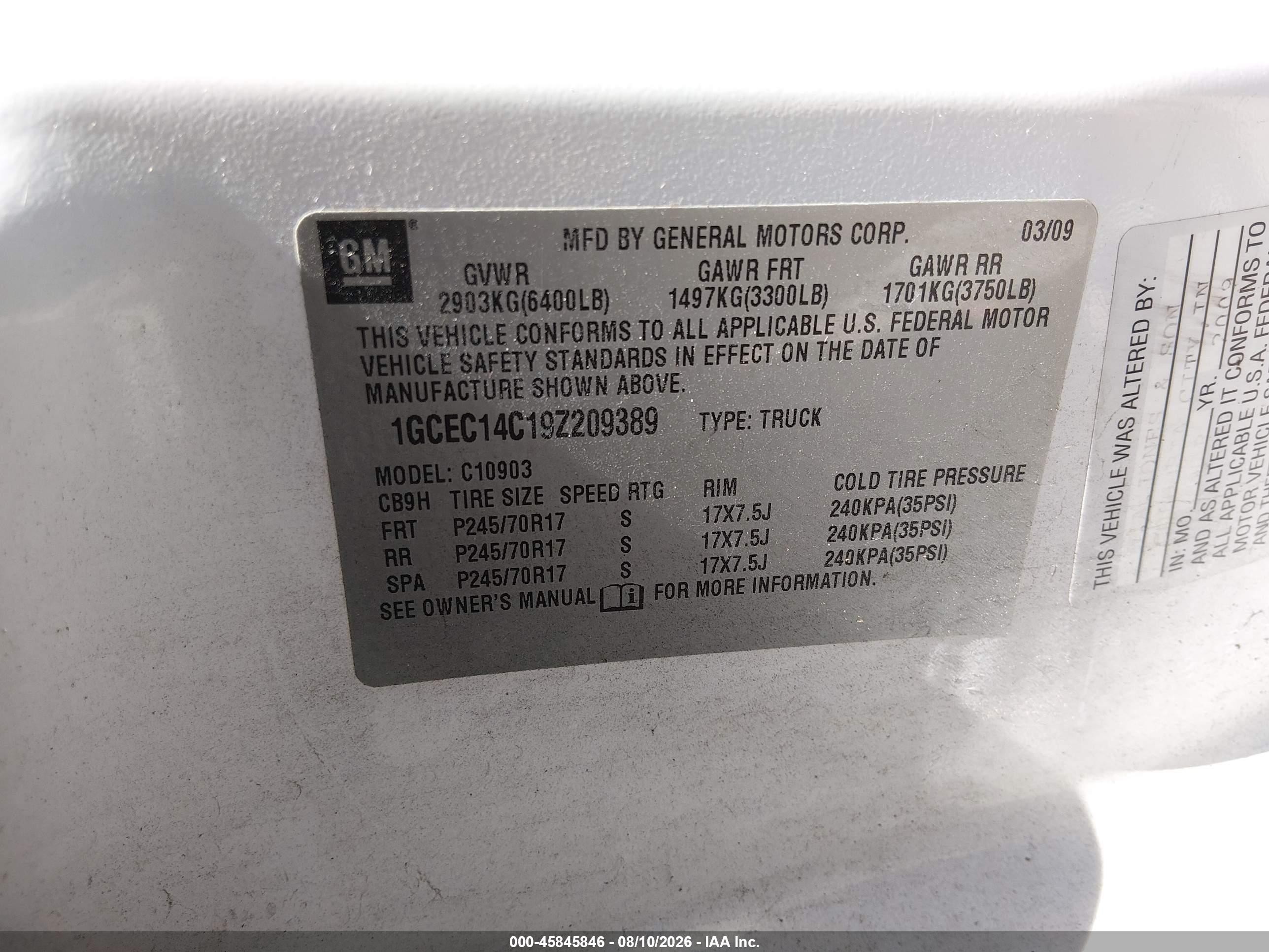 2009 Chevrolet Silverado 1500 Work Truck White vin: 1GCEC14C19Z209389