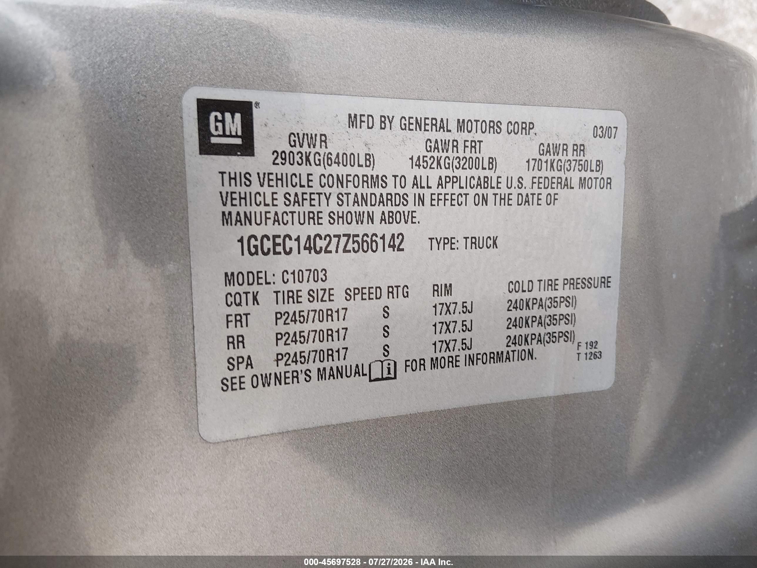 2007 Chevrolet Silverado 1500 Lt1 Gray vin: 1GCEC14C27Z566142