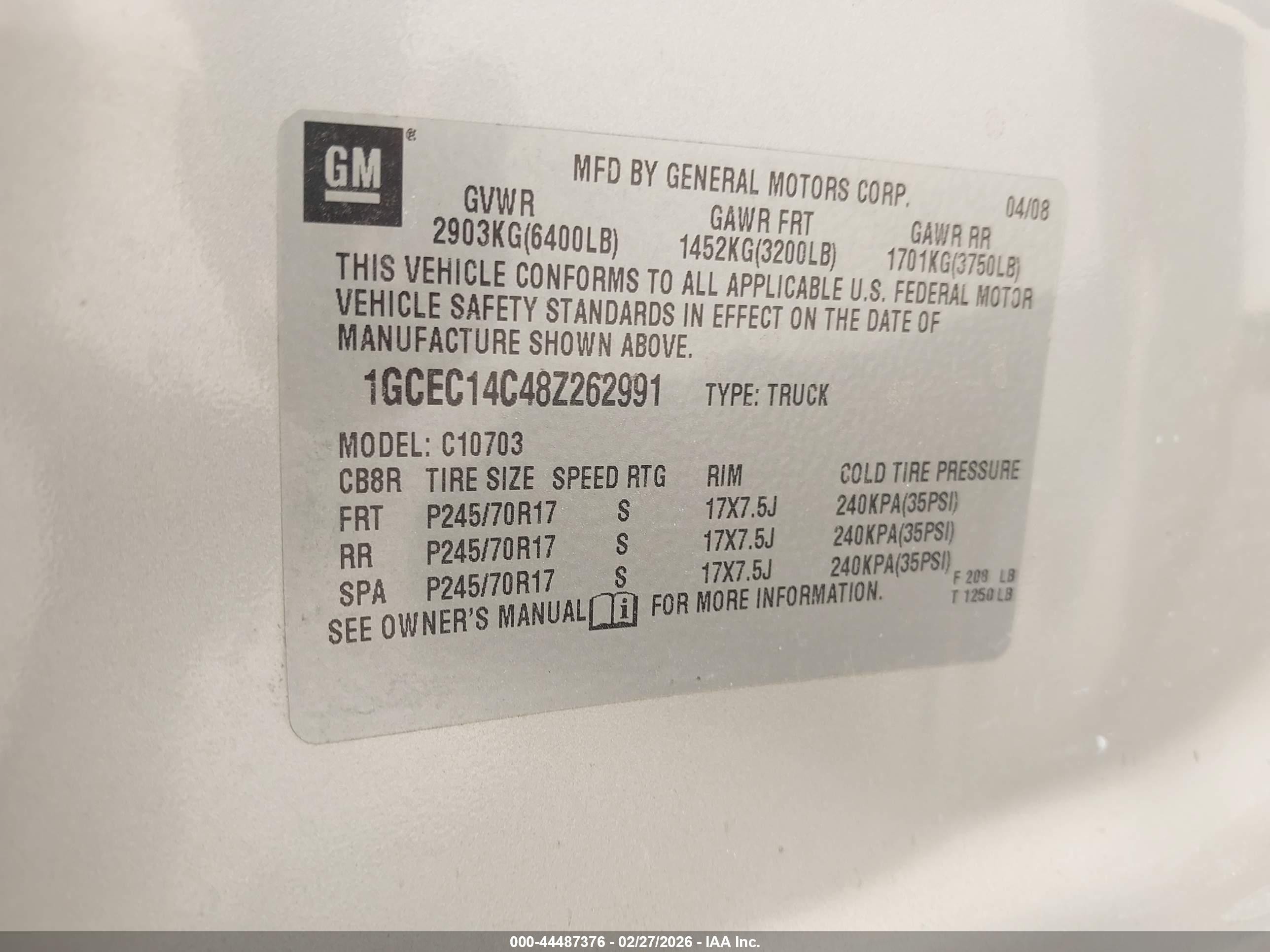 2008 Chevrolet Silverado 1500 Work Truck Silver vin: 1GCEC14C48Z262991