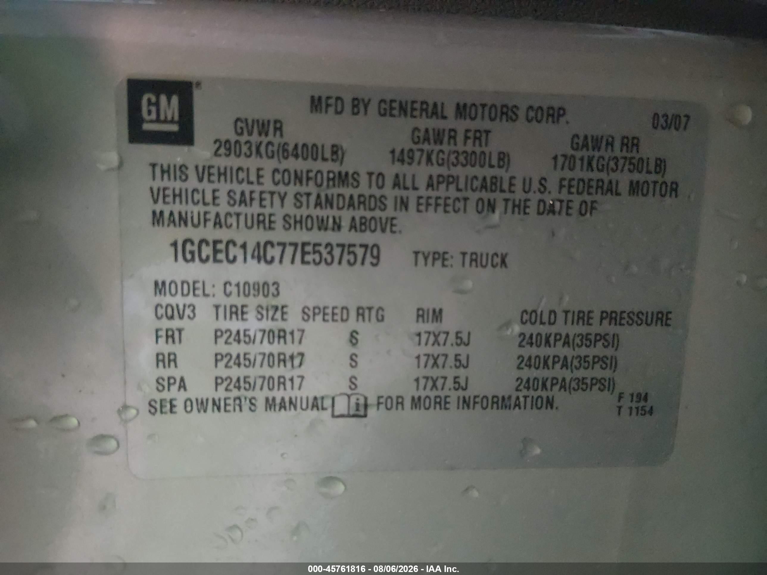 2007 Chevrolet Silverado 1500 Work Truck Silver vin: 1GCEC14C77E537579