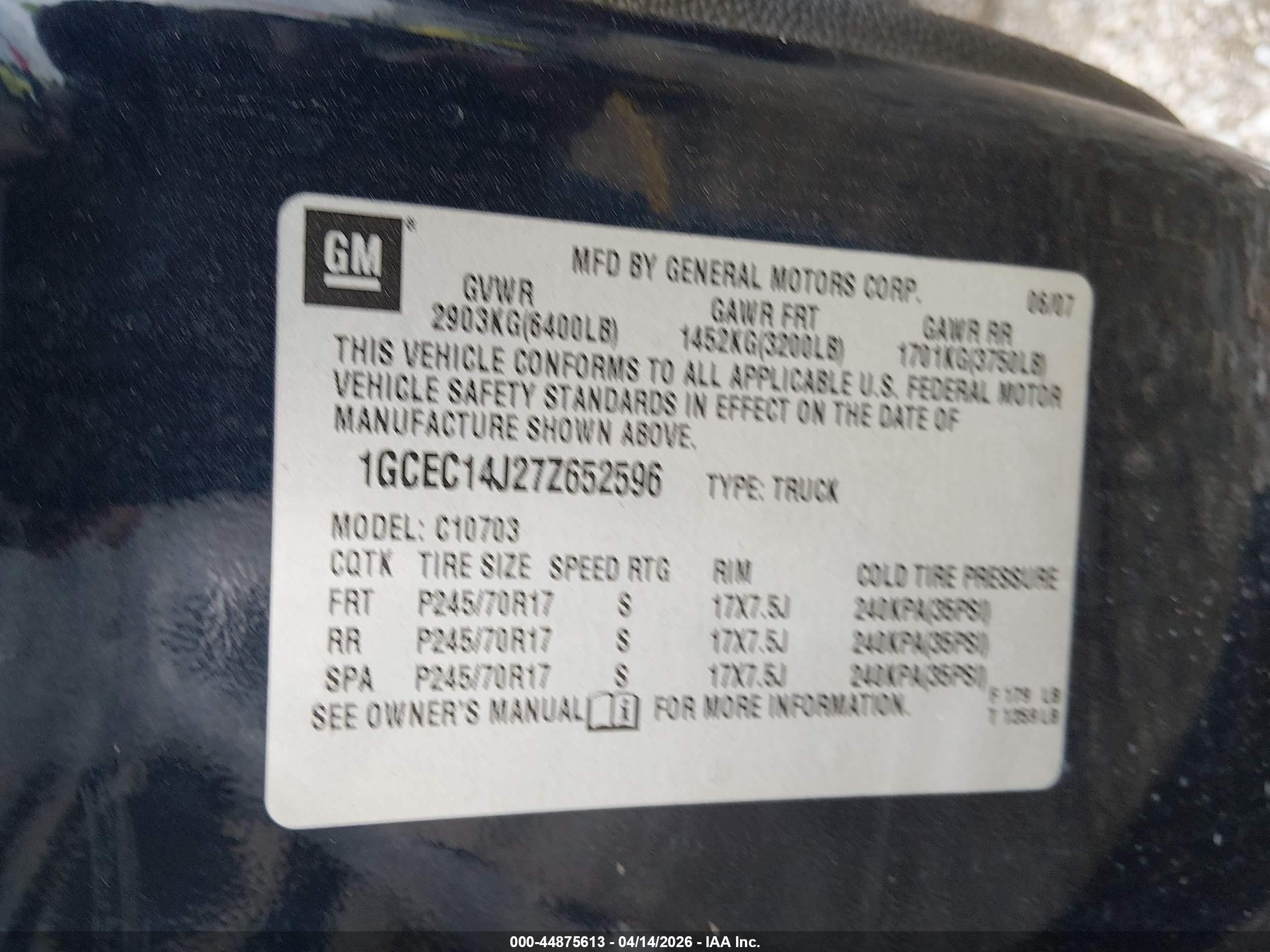 2007 Chevrolet Silverado 1500 Lt1 Blue vin: 1GCEC14J27Z652596