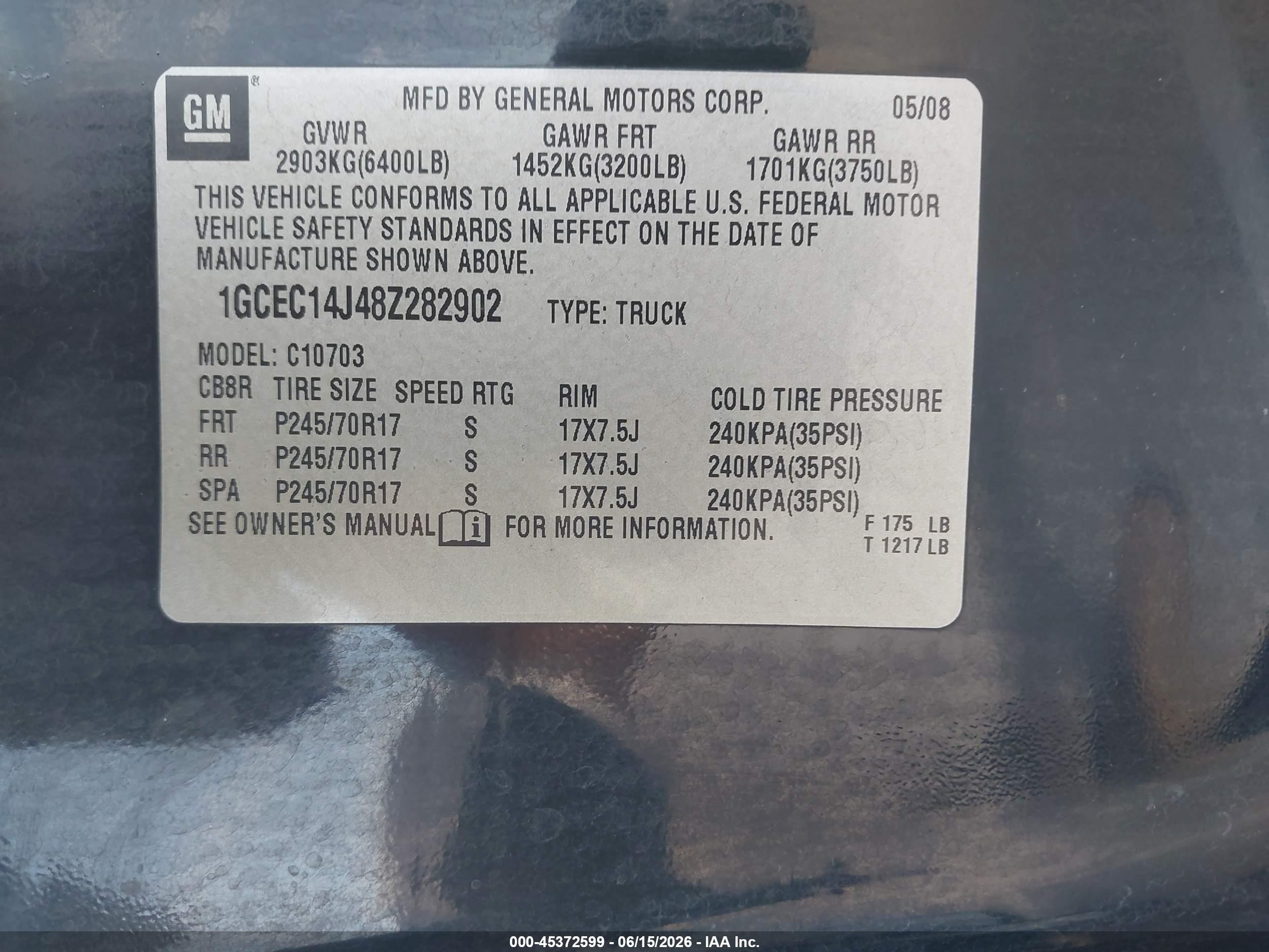 2008 Chevrolet Silverado 1500 Lt1 Black vin: 1GCEC14J48Z282902