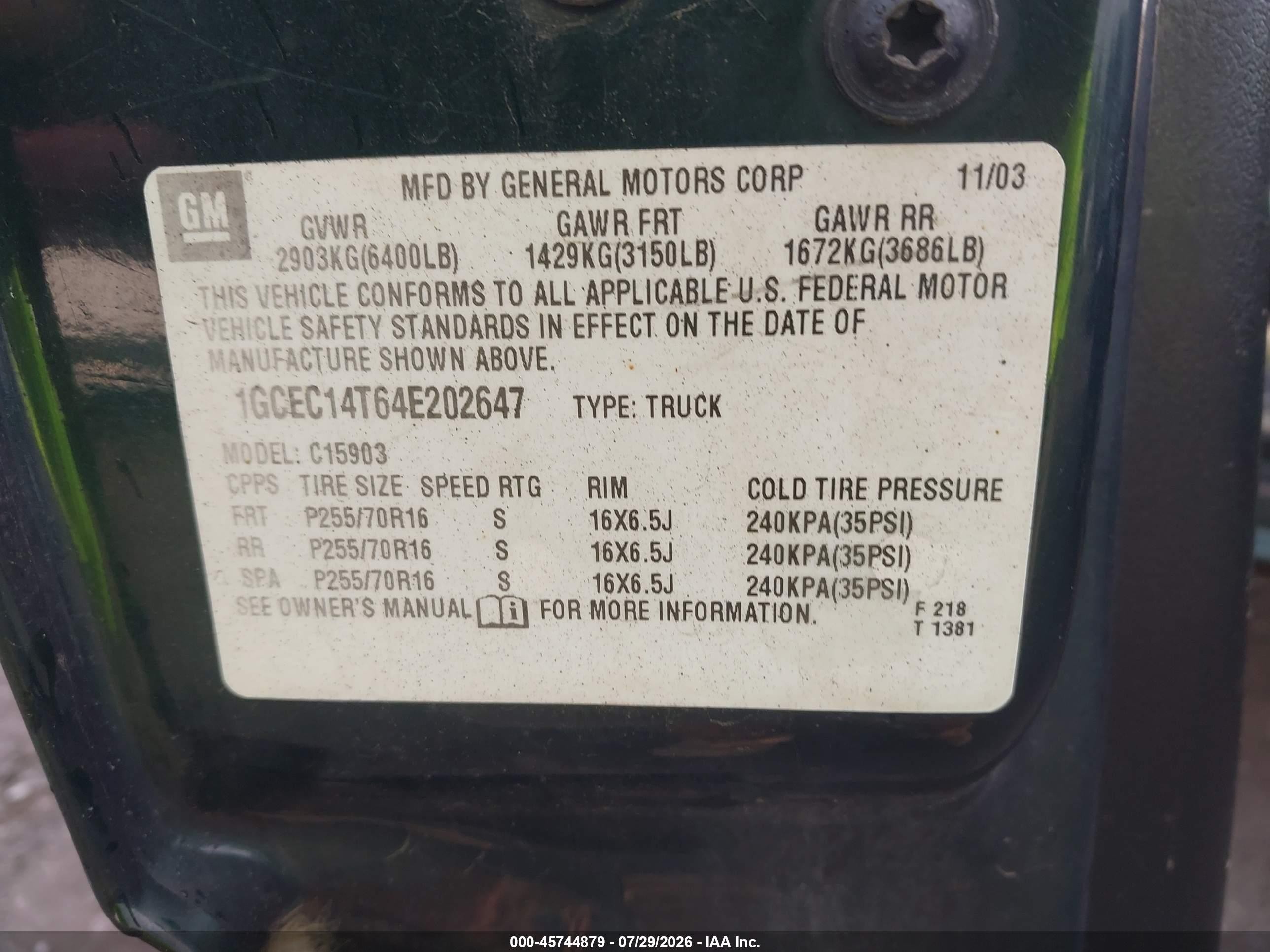 2004 Chevrolet Silverado 1500 Work Truck Green vin: 1GCEC14T64E202647
