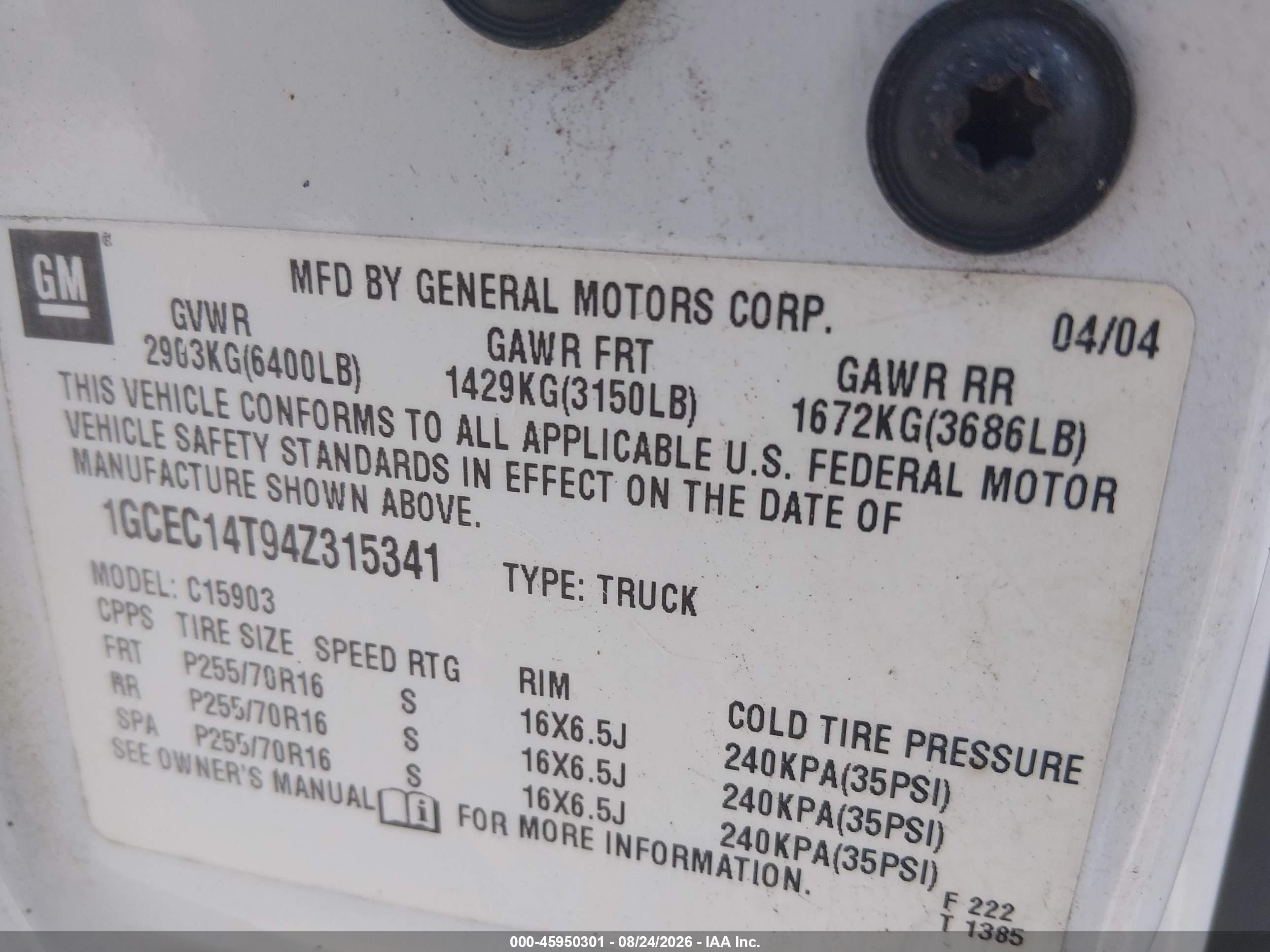 2004 Chevrolet Silverado 1500 Work Truck White vin: 1GCEC14T94Z315341