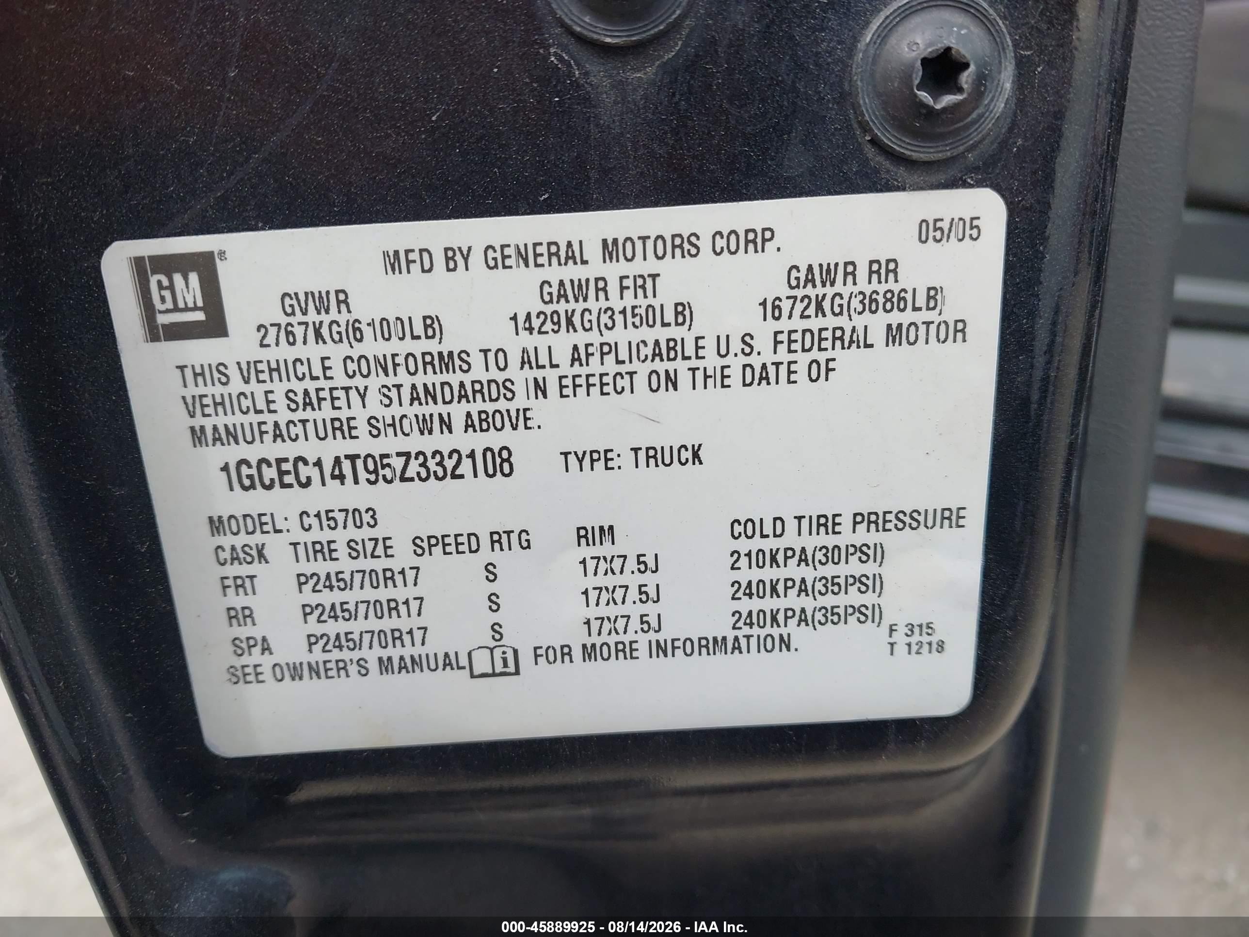 2005 Chevrolet Silverado 1500 Ls Gray vin: 1GCEC14T95Z332108