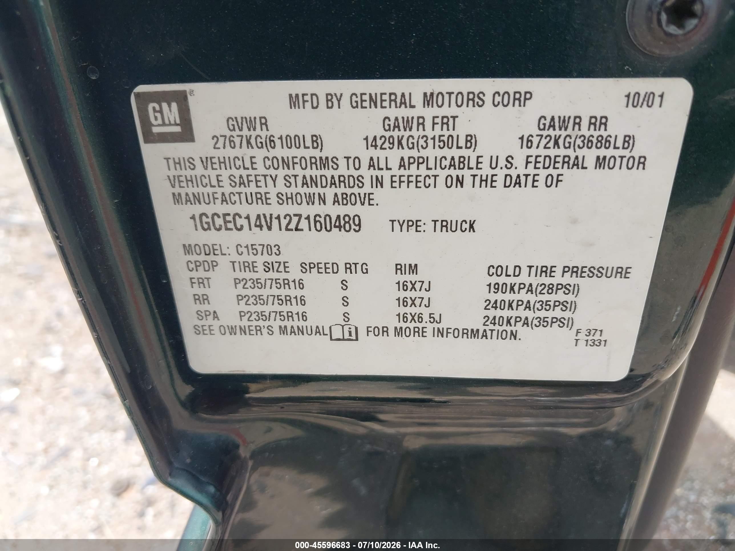 2002 Chevrolet Silverado 1500 Ls Green vin: 1GCEC14V12Z160489