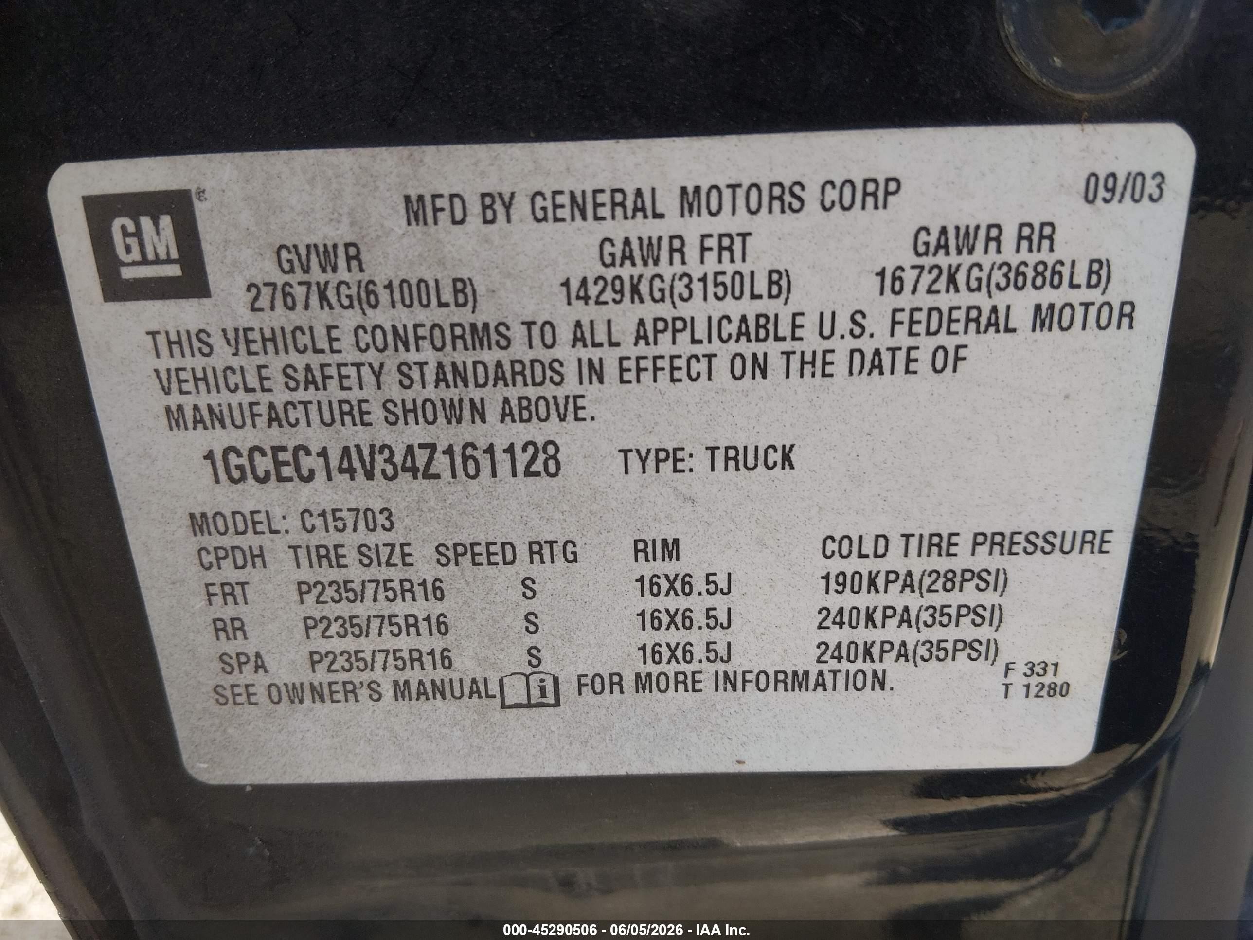 2004 Chevrolet Silverado 1500 Work Truck Black vin: 1GCEC14V34Z161128