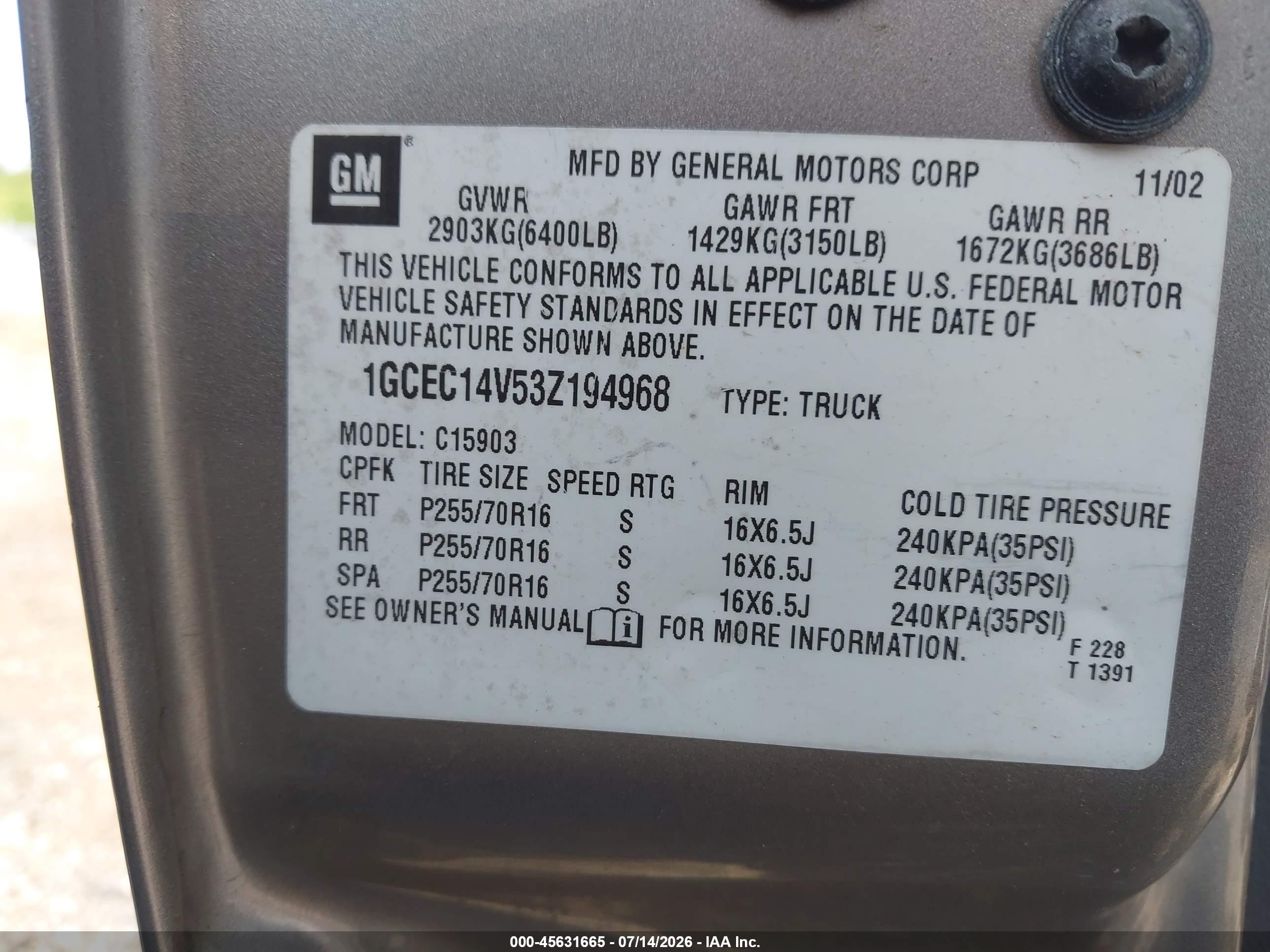 2003 Chevrolet Silverado 1500 Work Truck Silver vin: 1GCEC14V53Z194968