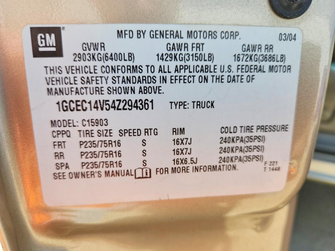 2004 Chevrolet Silverado C1500 Cream vin: 1GCEC14V54Z294361