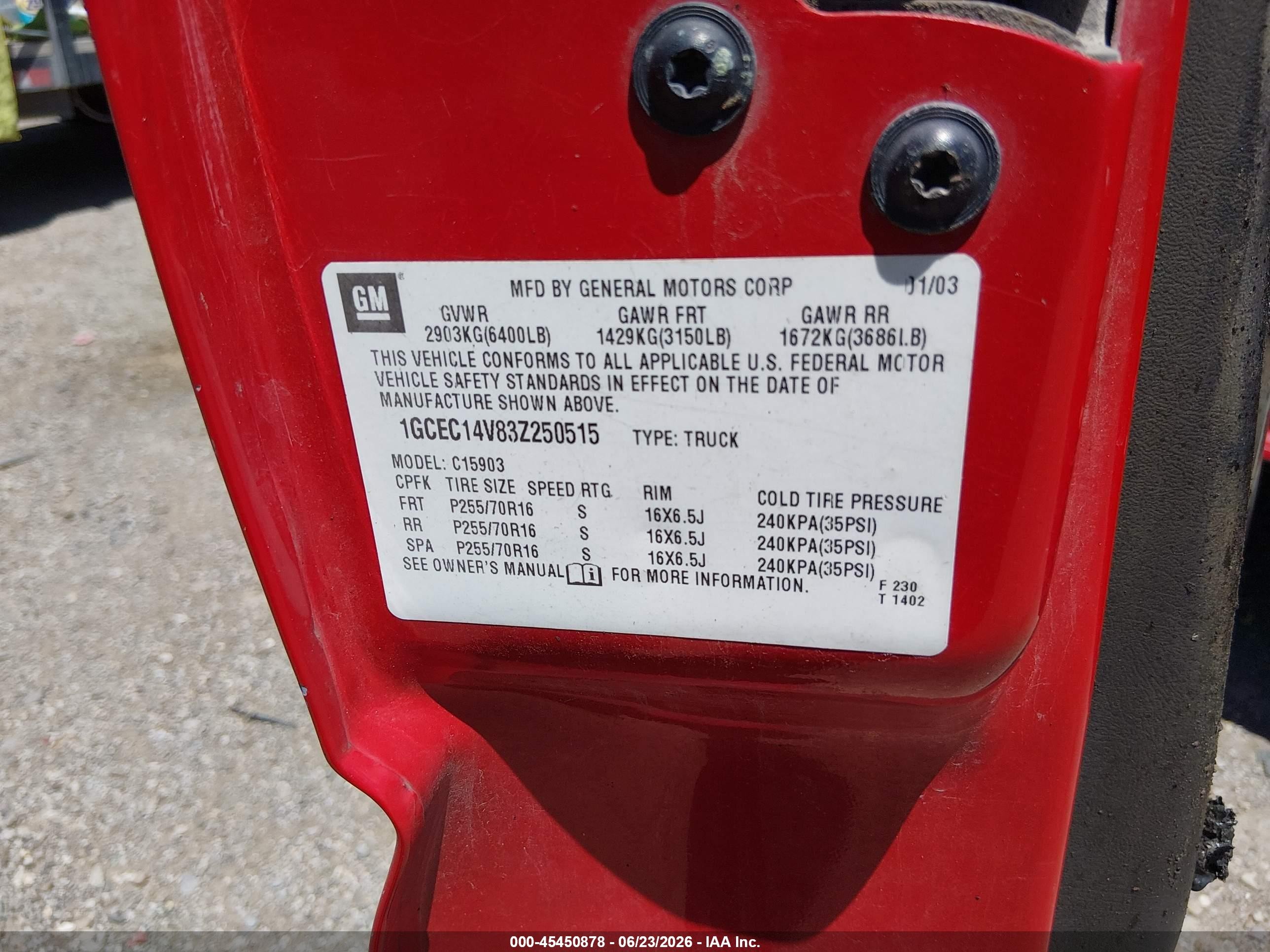2003 Chevrolet Silverado 1500 Work Truck Red vin: 1GCEC14V83Z250515