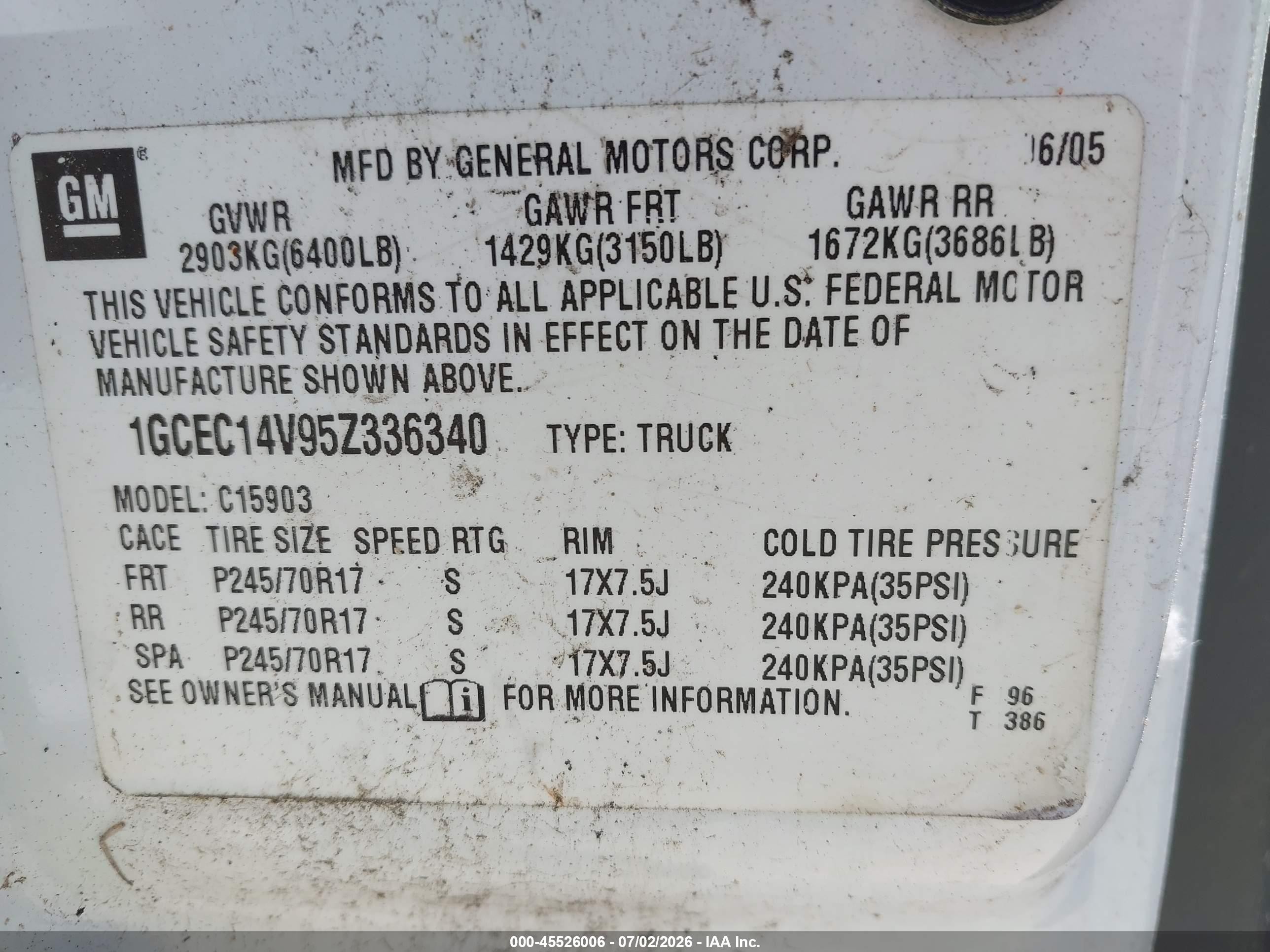 2005 Chevrolet Silverado 1500 Work Truck White vin: 1GCEC14V95Z336340
