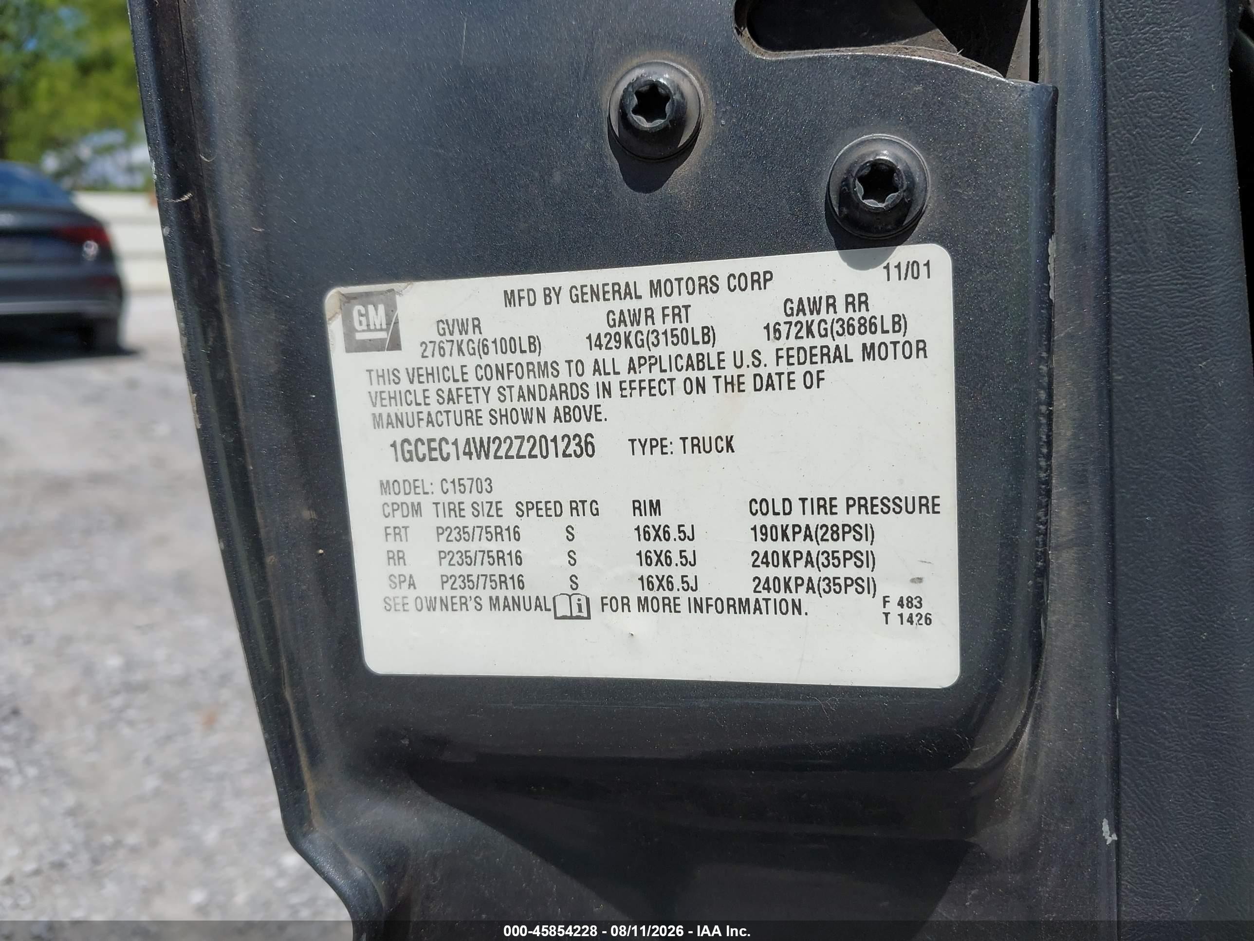 2002 Chevrolet Silverado 1500   Gray vin: 1GCEC14W22Z201236