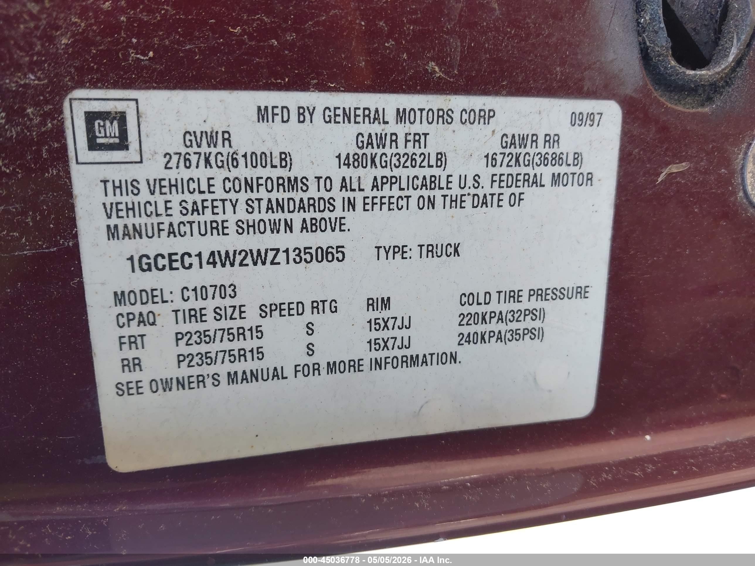 1998 Chevrolet C1500 Fleetside Maroon vin: 1GCEC14W2WZ135065