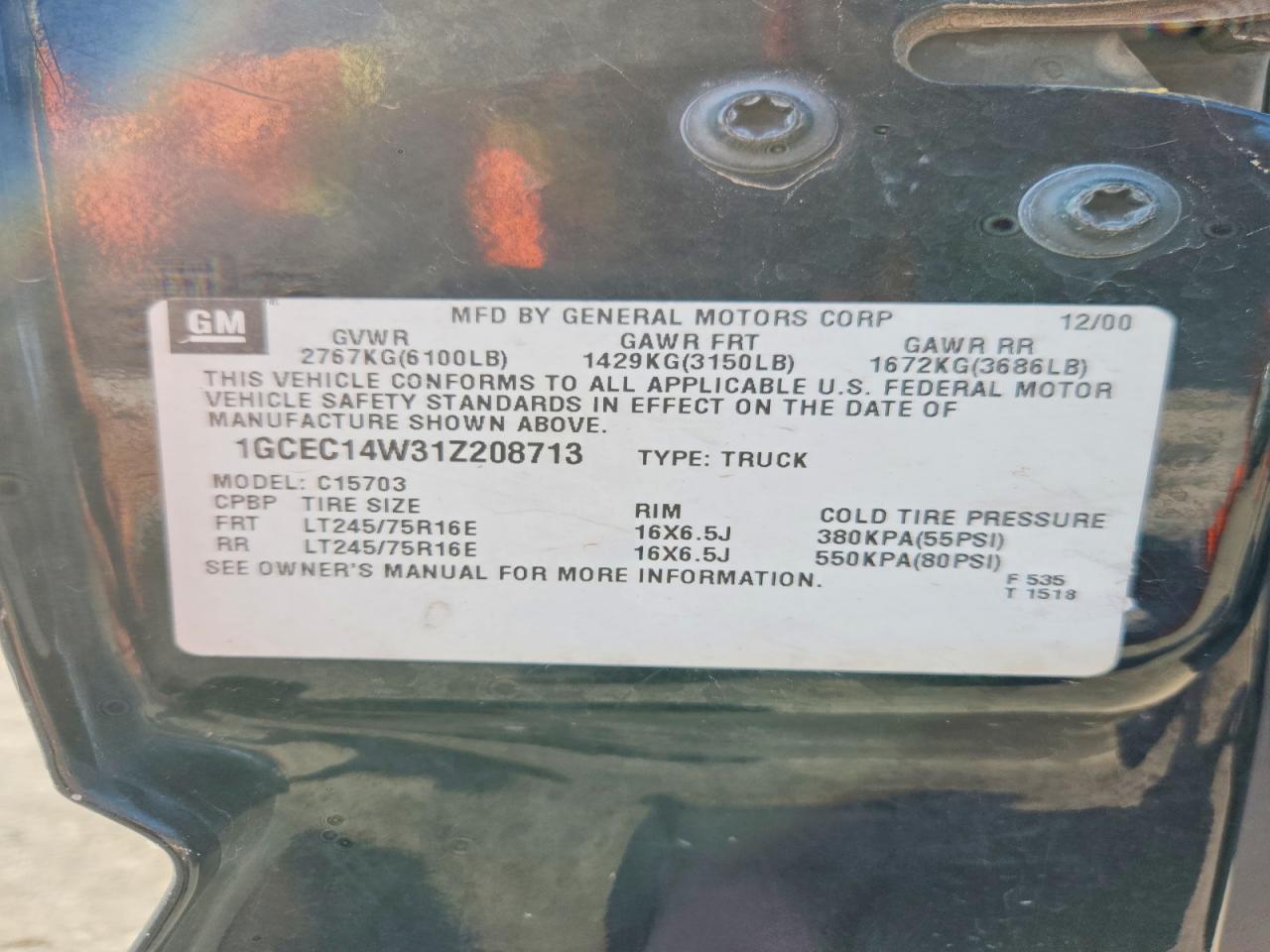 2001 Chevrolet Silverado C1500 Черный vin: 1GCEC14W31Z208713