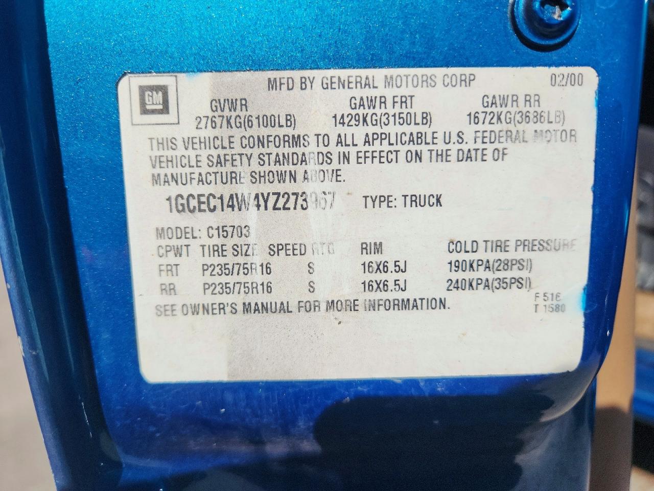 2000 Chevrolet Silverado C1500 Blue vin: 1GCEC14W4YZ273967