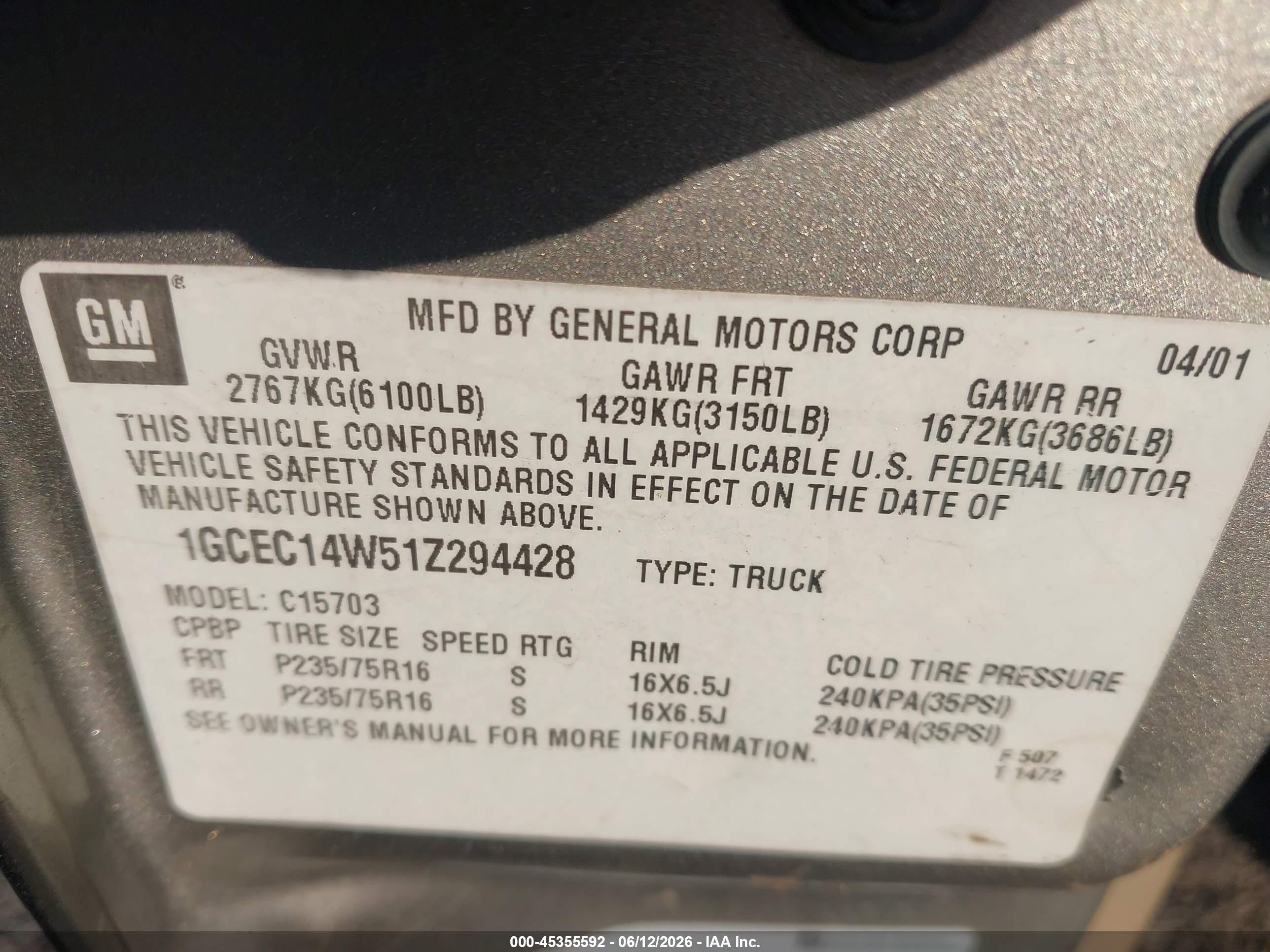 2001 Chevrolet Silverado 1500 Brown vin: 1GCEC14W51Z294428