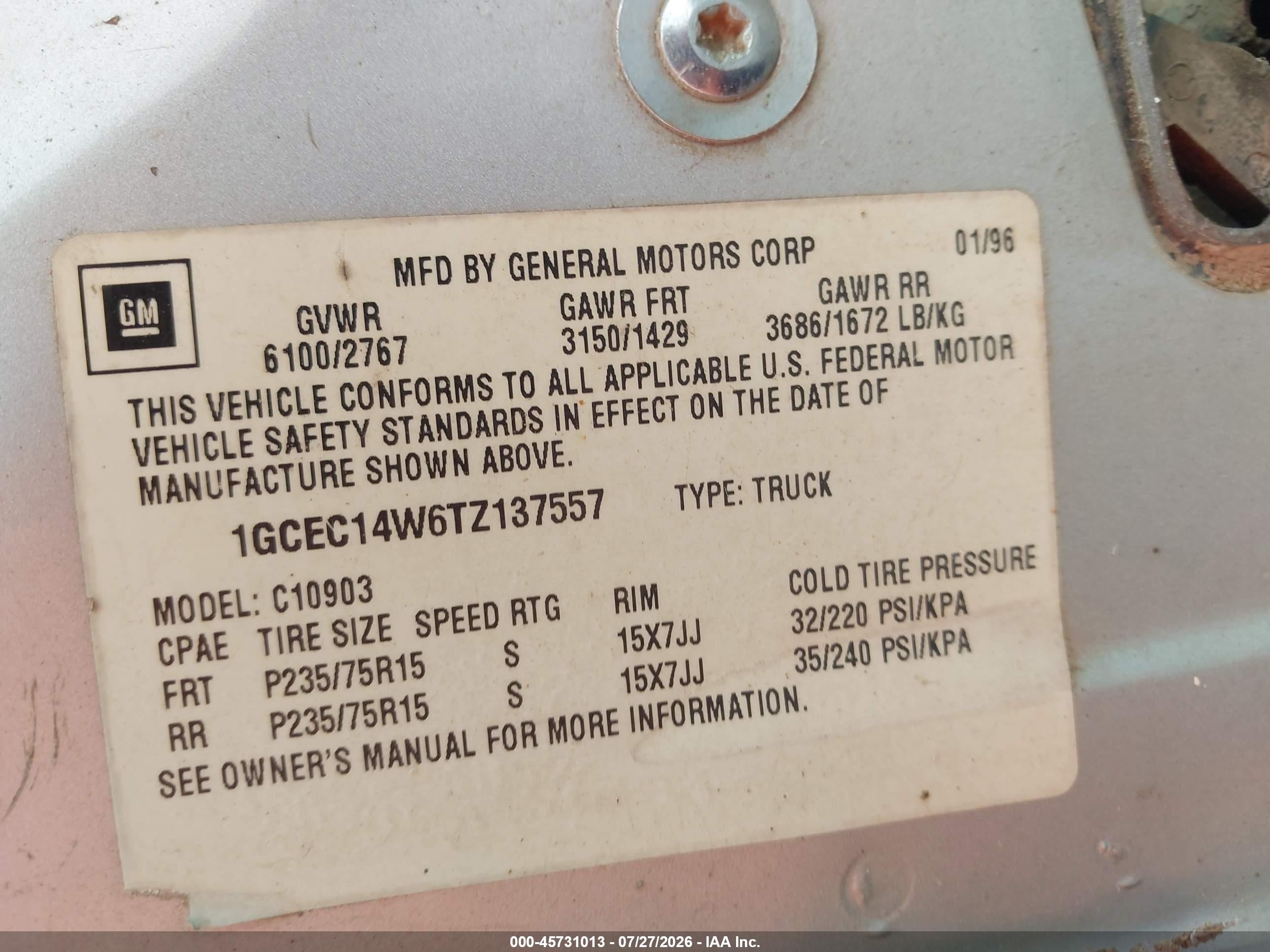 1996 Chevrolet Gmt-400 C1500 Silver vin: 1GCEC14W6TZ137557